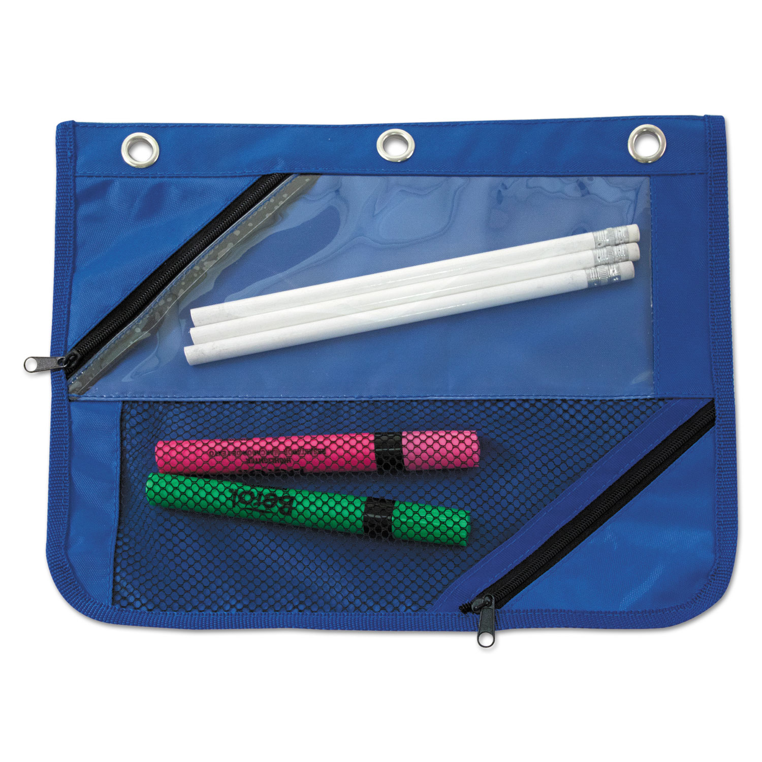 Two-Section Binder Pouch, 11 x 9, Blue, 3/Pack