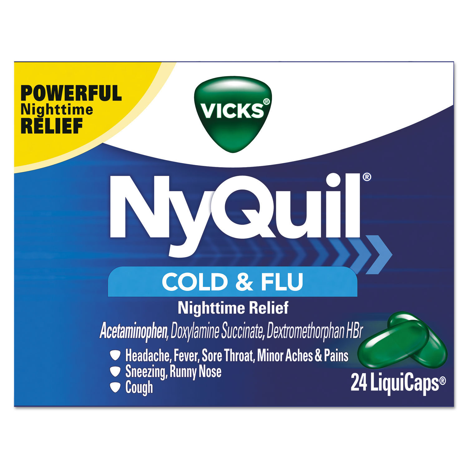  Vicks 01440 NyQuil Cold & Flu Nighttime LiquiCaps, 24/Box, 24 Box/Carton (PGC01440) 