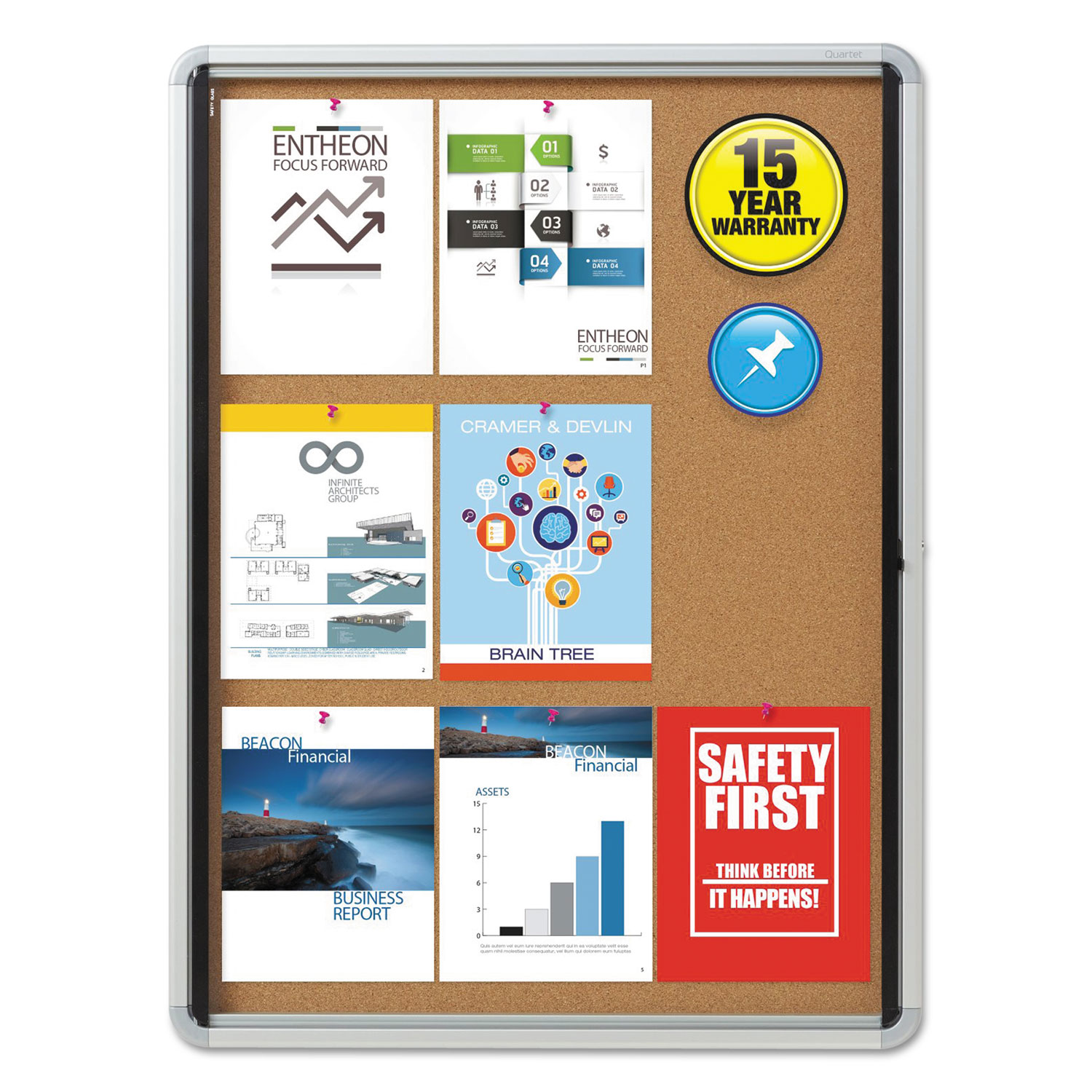 Quartet® Enclosed Cork Bulletin Board w/Swing Door, 30 x 39, Silver Aluminum Frame
