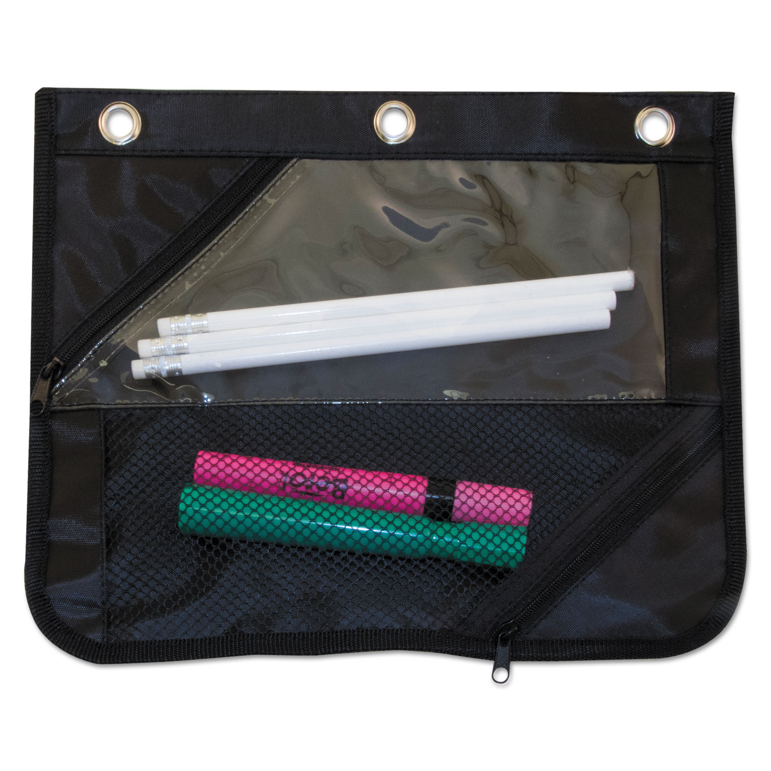 Two-Section Binder Pouch, 11 x 9, Black, 3/Pack