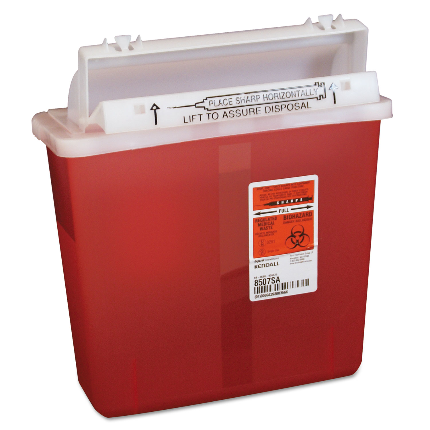 Sharps Containers, Polypropylene, 5 qt, 4 3/4 x 10 3/4 x 11 1/2, Red