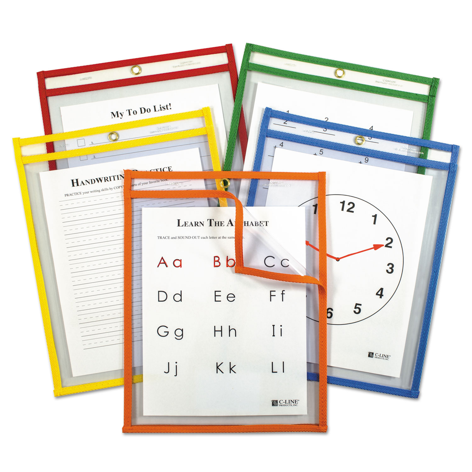  C-Line 42630 Reusable Dry Erase Pockets, 9 x 12, Assorted Primary Colors, 5/Pack (CLI42630) 