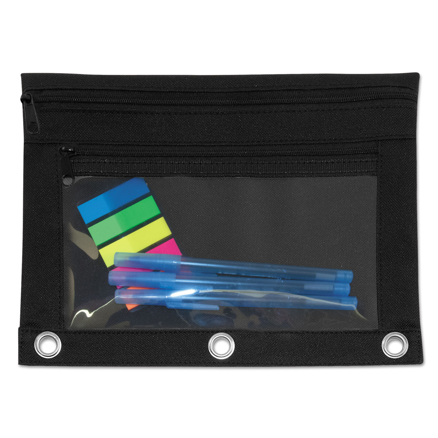 Binder Pouch with PVC Pocket, 9 1/2 x 7, Black, 6/Pack