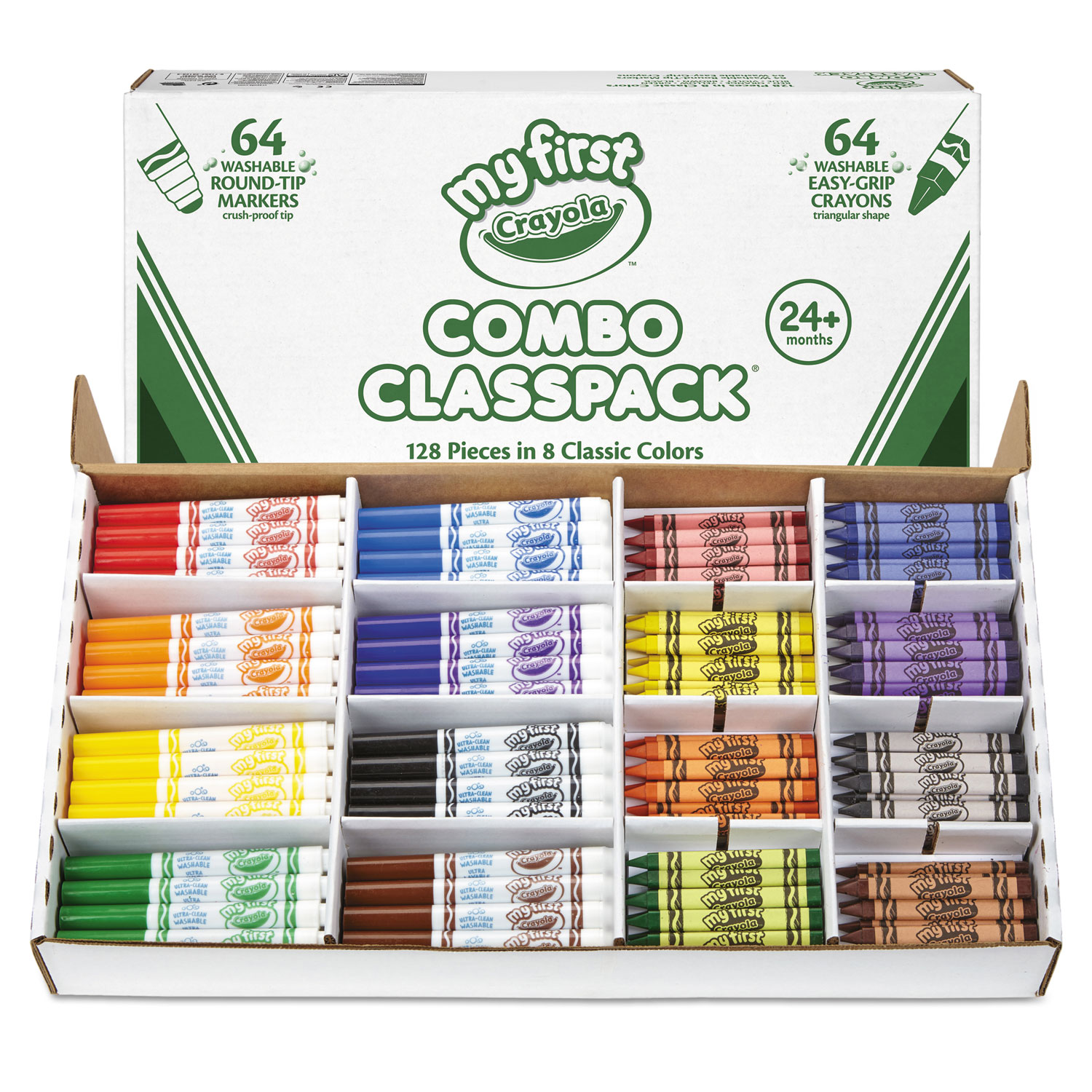My First Crayons and Markers Combo Classpack, Eight Colors, 128/Set