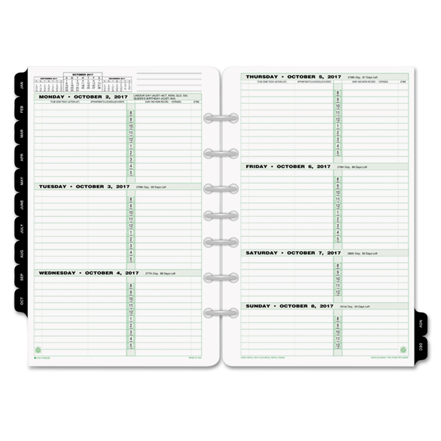 Dated Two-Page-per-Week Organizer Refill, January-December, 5 1/2 x 8 1/2, 2018