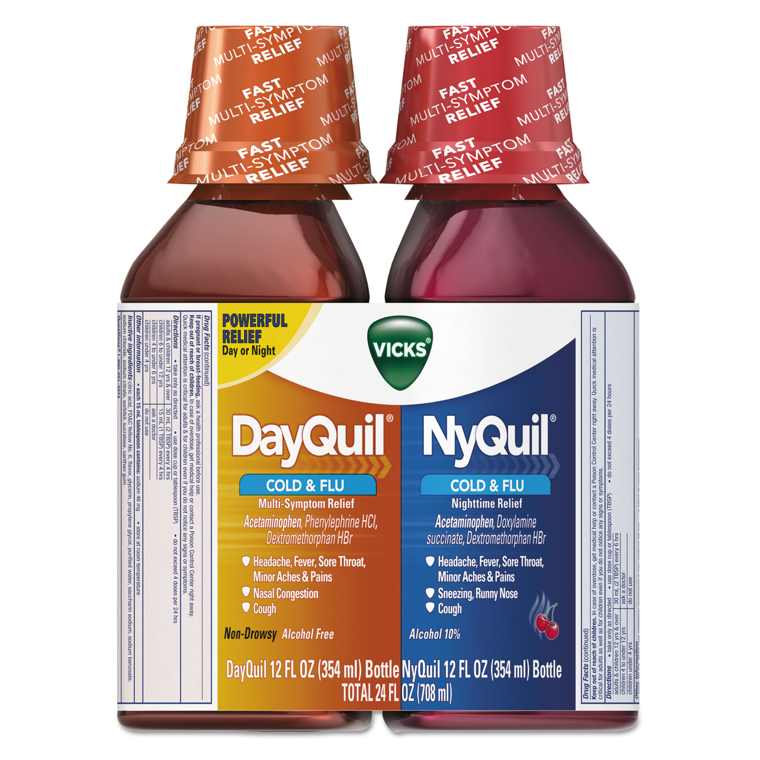  Vicks 01479 DayQuil/NyQuil Cold & Flu Liquid Combo Pack, 12 oz Day, 12 oz Night, 6/Carton (PGC01479) 