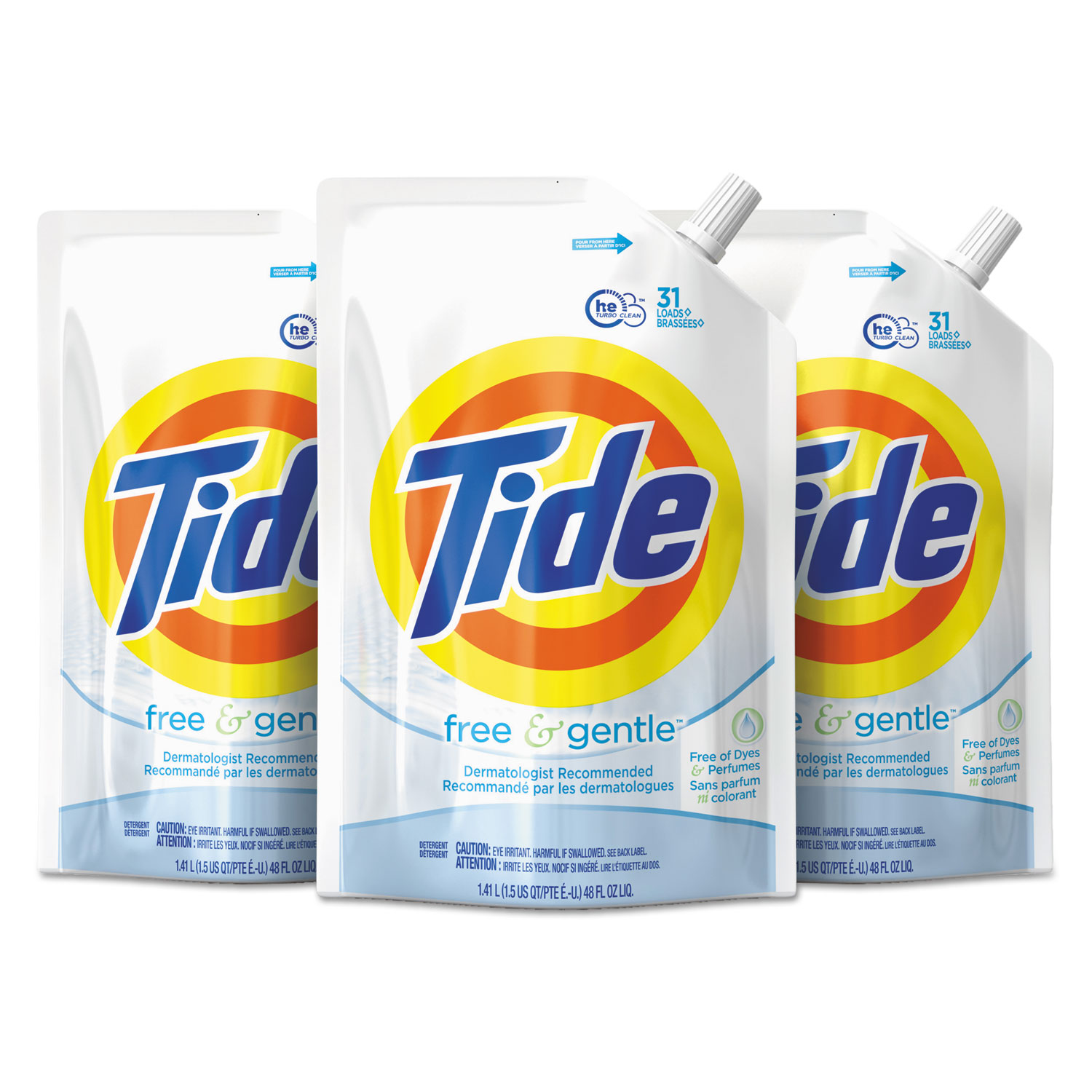  Tide 94255 Free & Gentle Laundry Detergent, 48 oz Pouch, 3/Carton (PGC94255) 