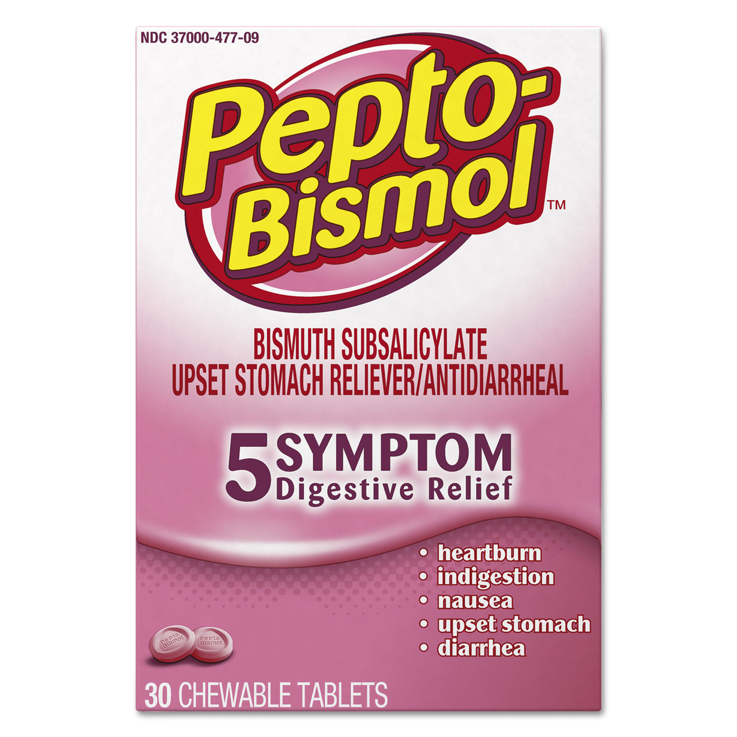  Pepto-Bismol 03977 Chewable Tablets, Original Flavor, 30/Box, 24 Box/Carton (PGC03977) 