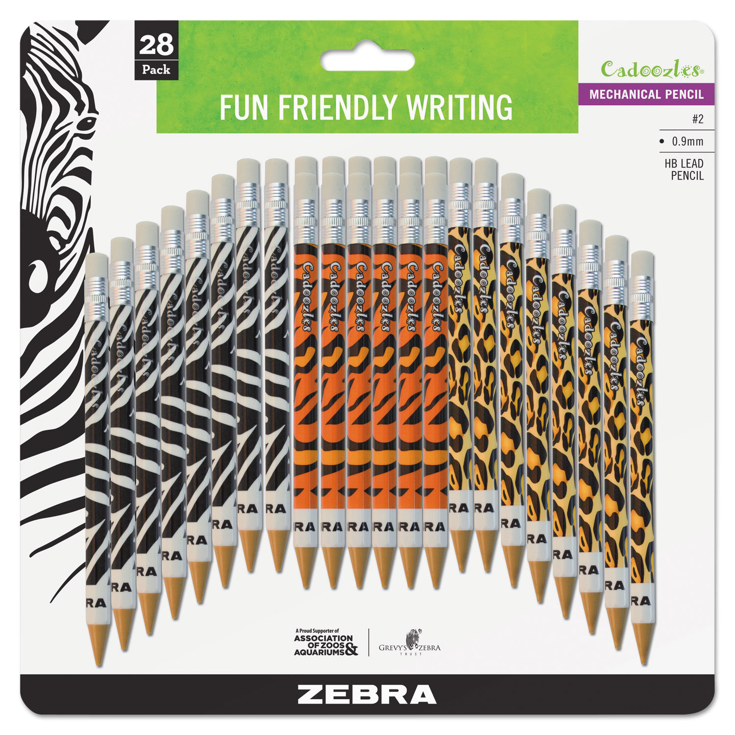  Zebra 51628 Cadoozles Mechanical Pencil, 0.9 mm, HB (#2), Black Lead, Assorted Barrel Colors, 28/Pack (ZEB51628) 