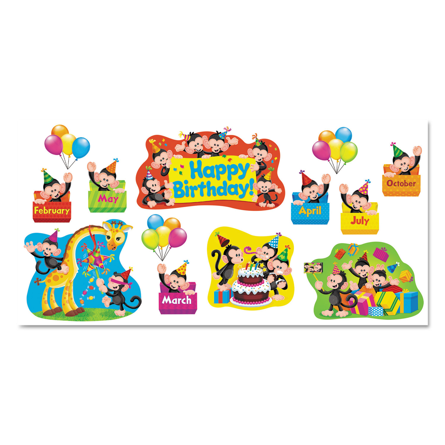 Monkey Mischief Birthday Bulletin Board Set, 18 1/4 x 31, 30 Pieces