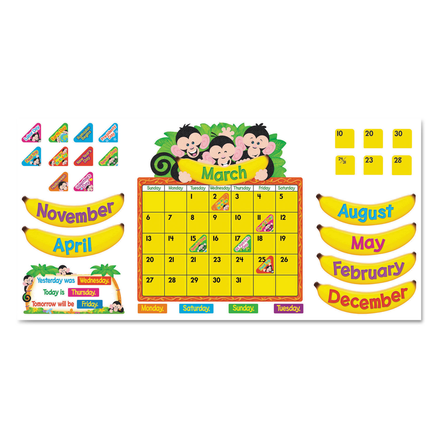 Monkey Mischief Calendar Bulletin Board Set, 18 1/4 x 31, 100 Pieces