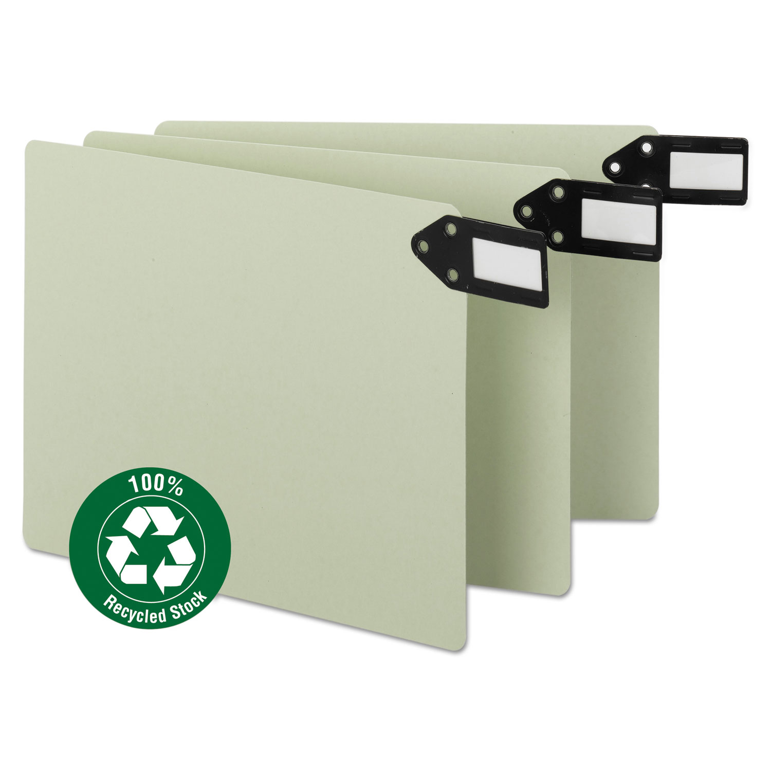  Smead 61757 100% Recycled End Tab Pressboard Guides with Metal Tabs, 1/3-Cut End Tab, Blank, 8.5 x 11, Green, 50/Box (SMD61757) 