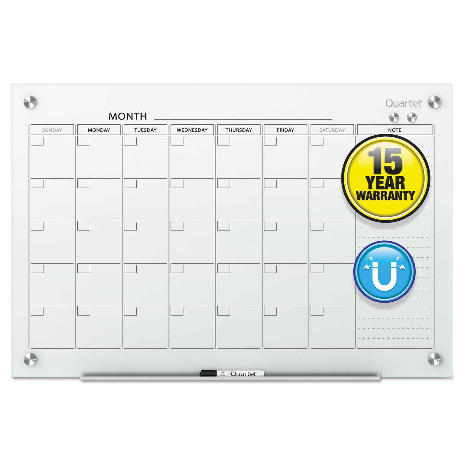 Infinity Glass Calendar Board, One Month, 48 x 36, White