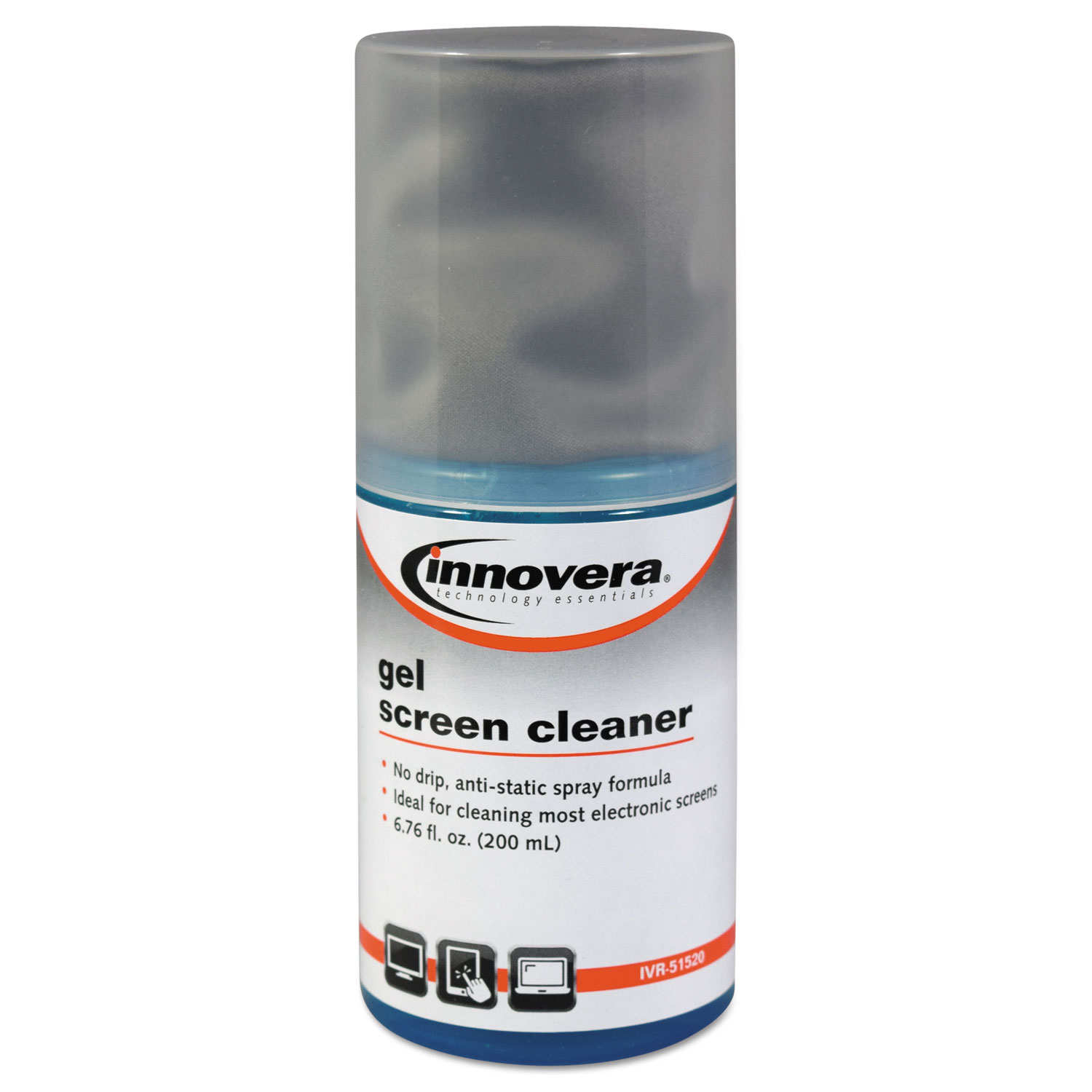 Anti-Static Gel Screen Cleaner, w/Gray Microfiber Cloth, 4oz Spray Bottle