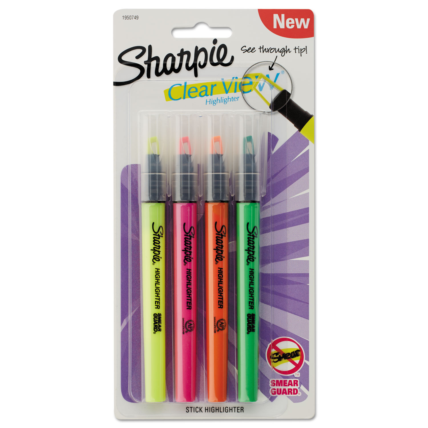  Sharpie 1950749 Clearview Pen-Style Highlighter, Chisel Tip, Assorted Colors, 4/Pack (SAN1950749) 