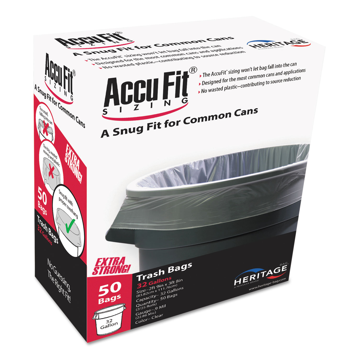  AccuFit H8053TC RC1 Linear Low Density Can Liners with AccuFit Sizing, 55 gal, 0.9 mil, 40 x 53, Clear, 50/Box (HERH8053TCRC1) 
