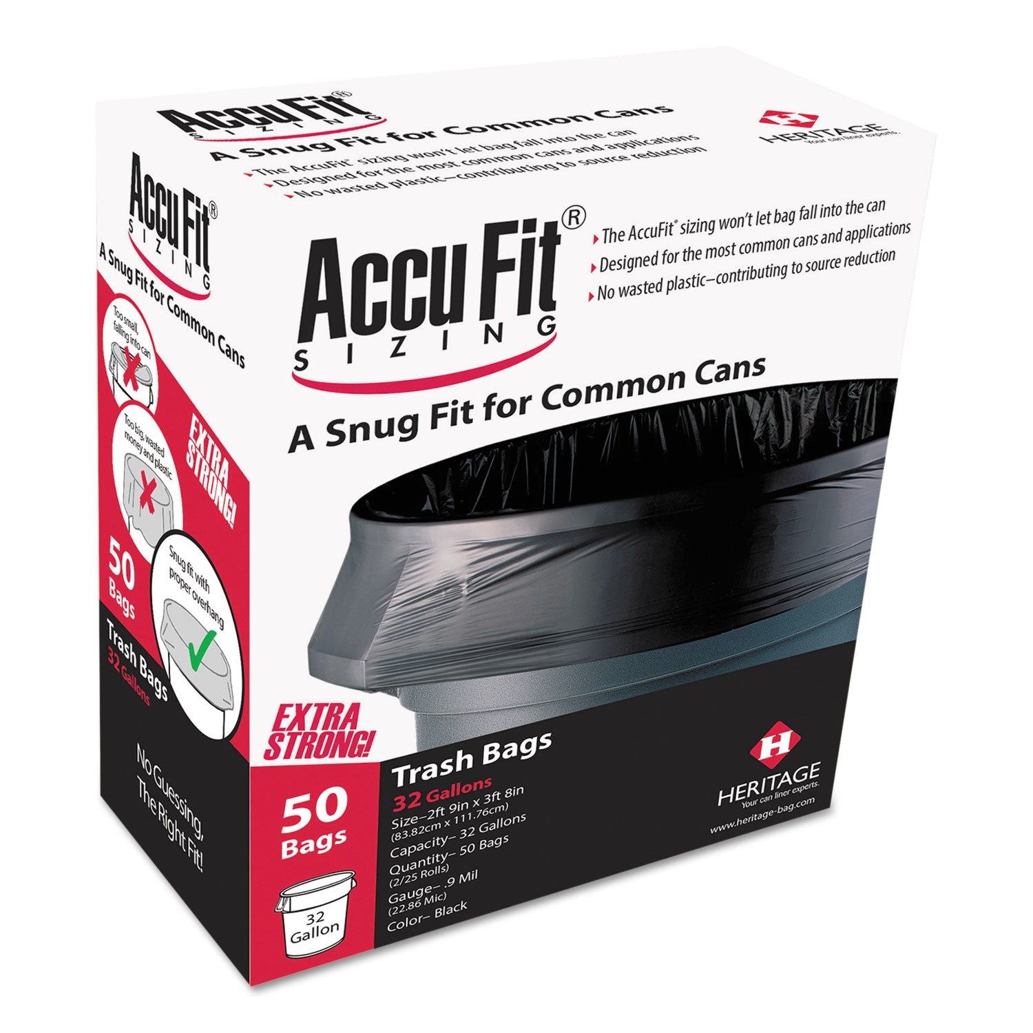 AccuFit Low Density Can Liners, 44 gal, 0.9 mil, 37 x 50, Clear, 100/Carton