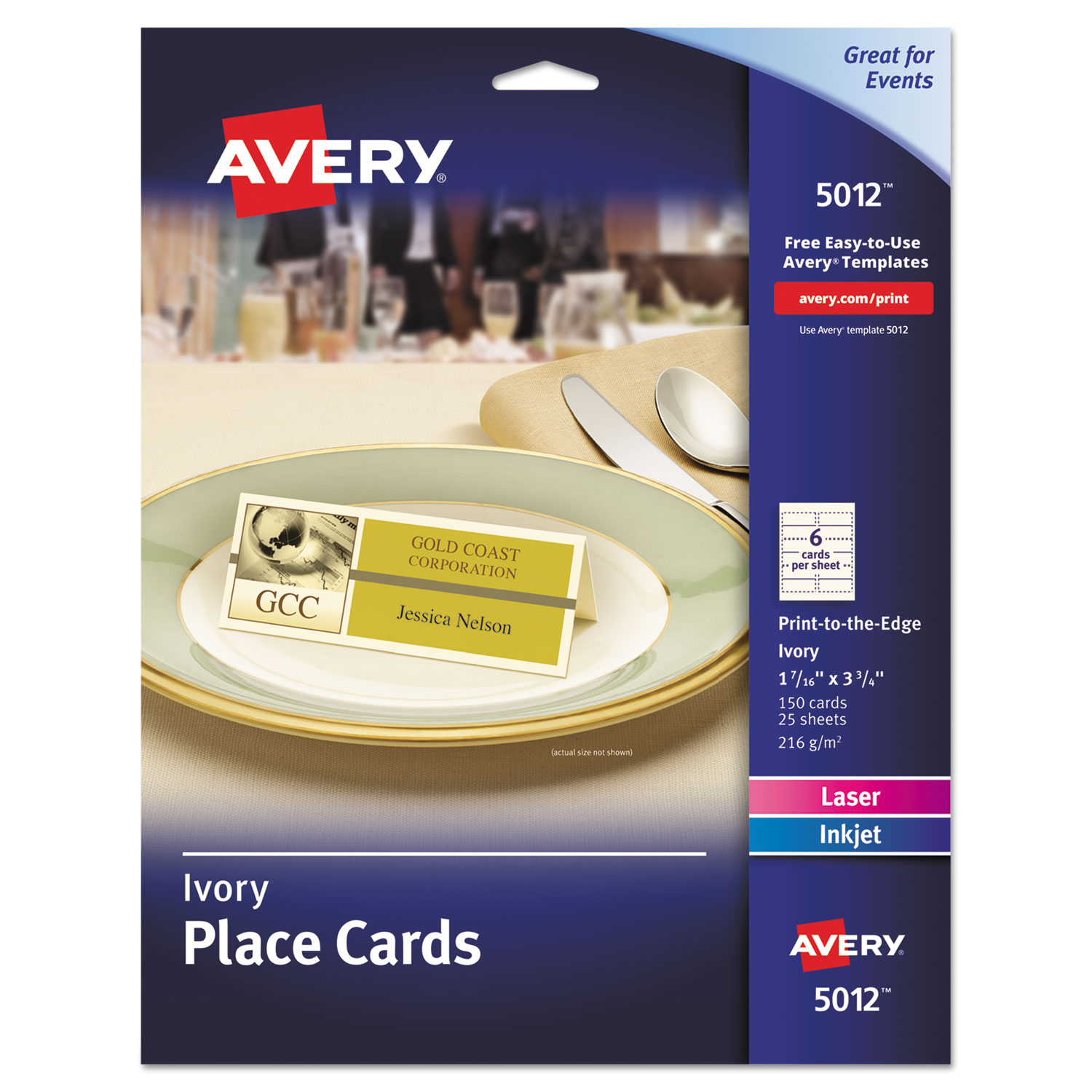  Avery 05012 Small Textured Tent Cards, Ivory, 1 7/16 x 3 3/4, 6 Cards/Sheet, 150/Box (AVE5012) 