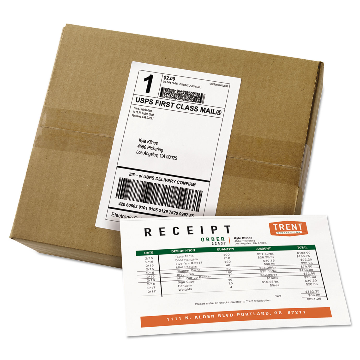 Shipping Labels with Paper Receipt Bulk Pack, 5 1/16 x 7 5/8 , White, 100/Box