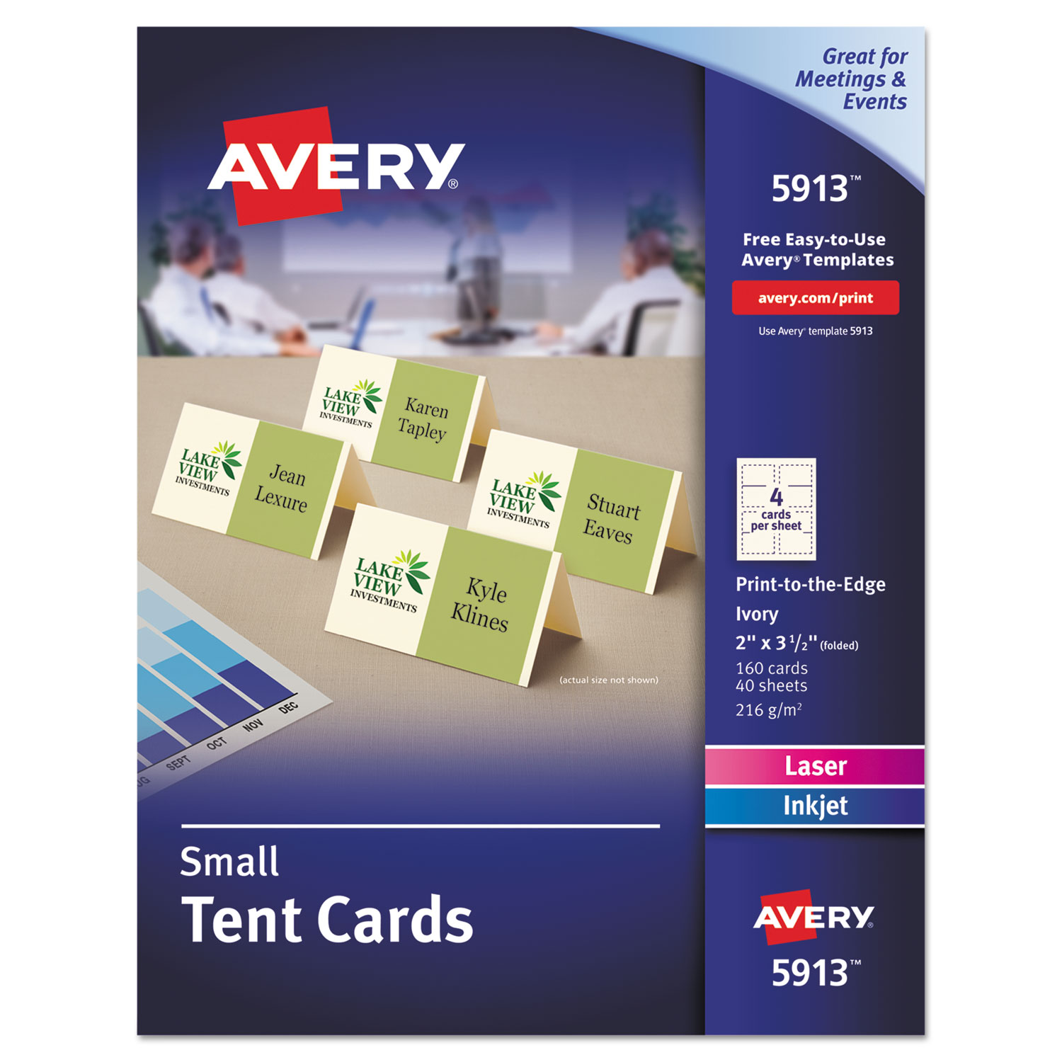  Avery 05913 Small Tent Card, Ivory, 2 x 3 1/2, 4 Cards/Sheet, 160/Box (AVE5913) 