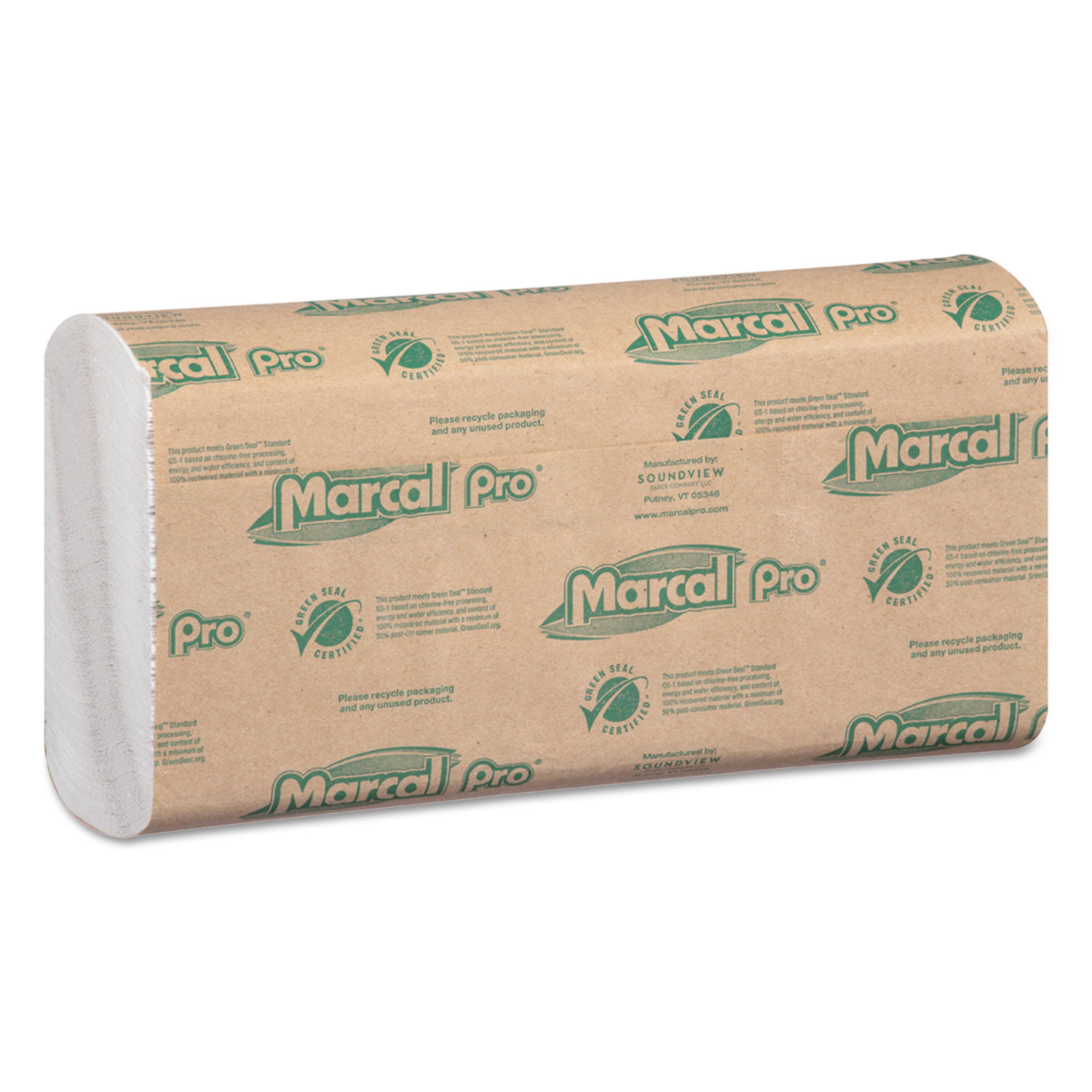  Marcal PRO P100B 100% Recycled Folded Paper Towels, 12 7/8x10 1/8,C-Fold, White,150/PK, 16 PK/CT (MRCP100B) 