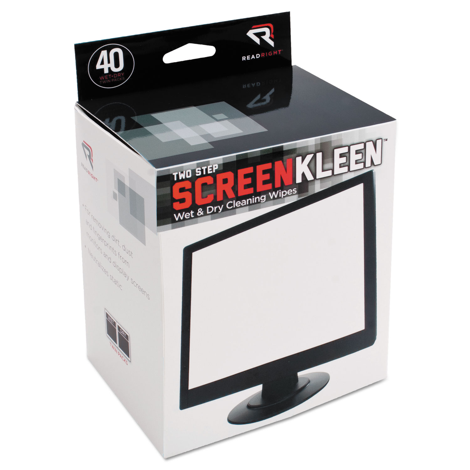 Read Right RR1305 Two Step ScreenKleen Wet and Dry Cleaning Wipes, 5 x 5, 40/Box (REARR1305) 