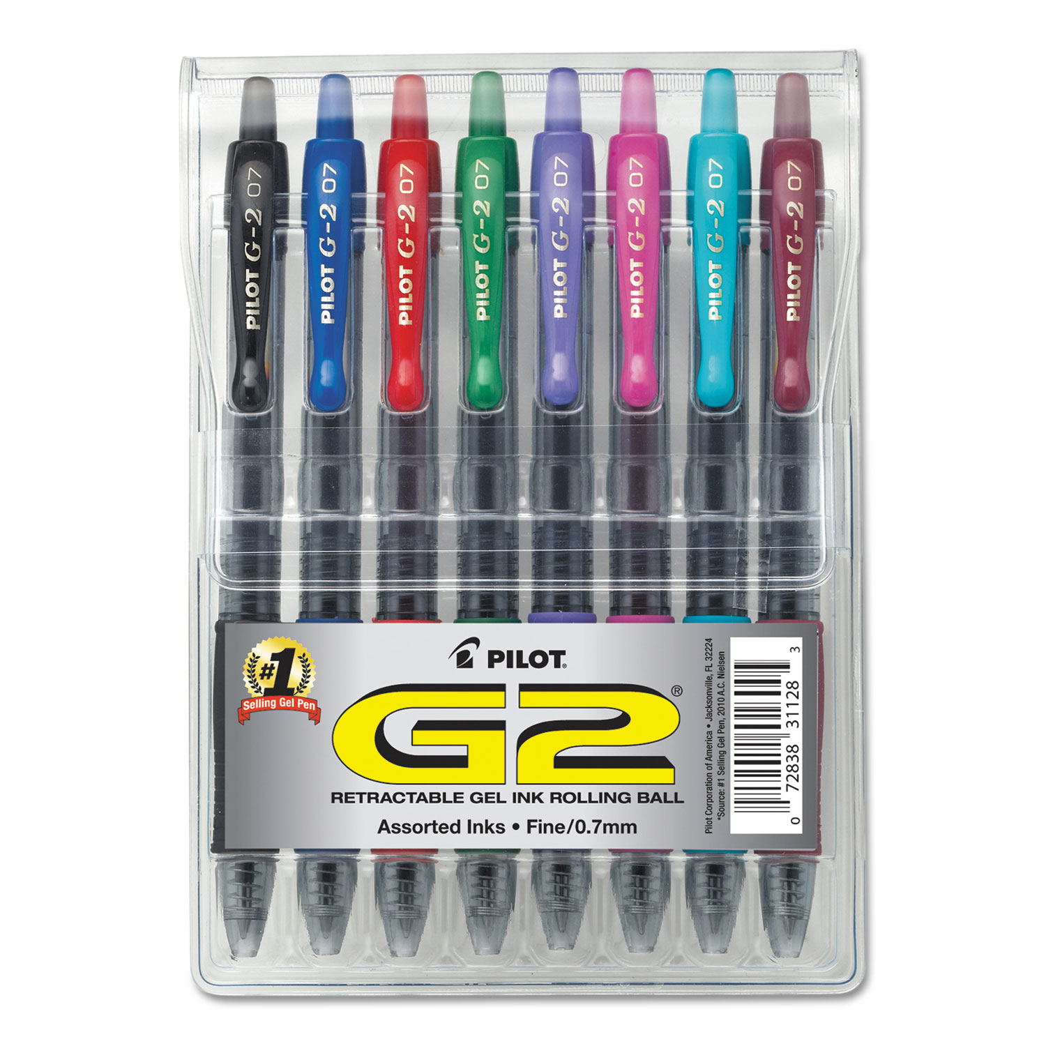  Pilot 31128 G2 Premium Retractable Gel Pen, 0.7mm, Assorted Ink/Barrel, 8/Set (PIL31128) 