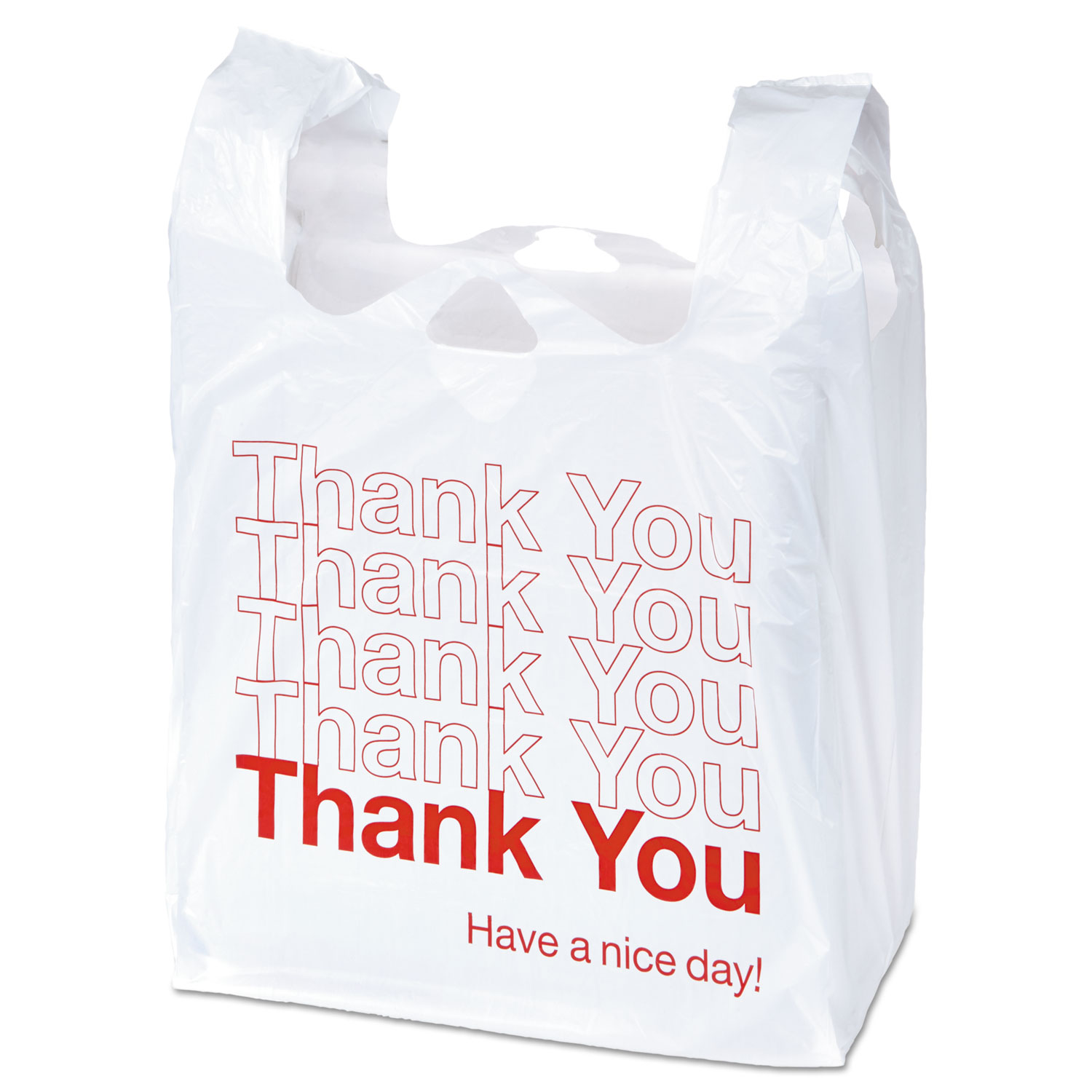 Universal UNV63037 Plastic Thank You Bags, 0.55 mil, 11.5 x 22, White/Red, 1,000/Box (UNV63037) 