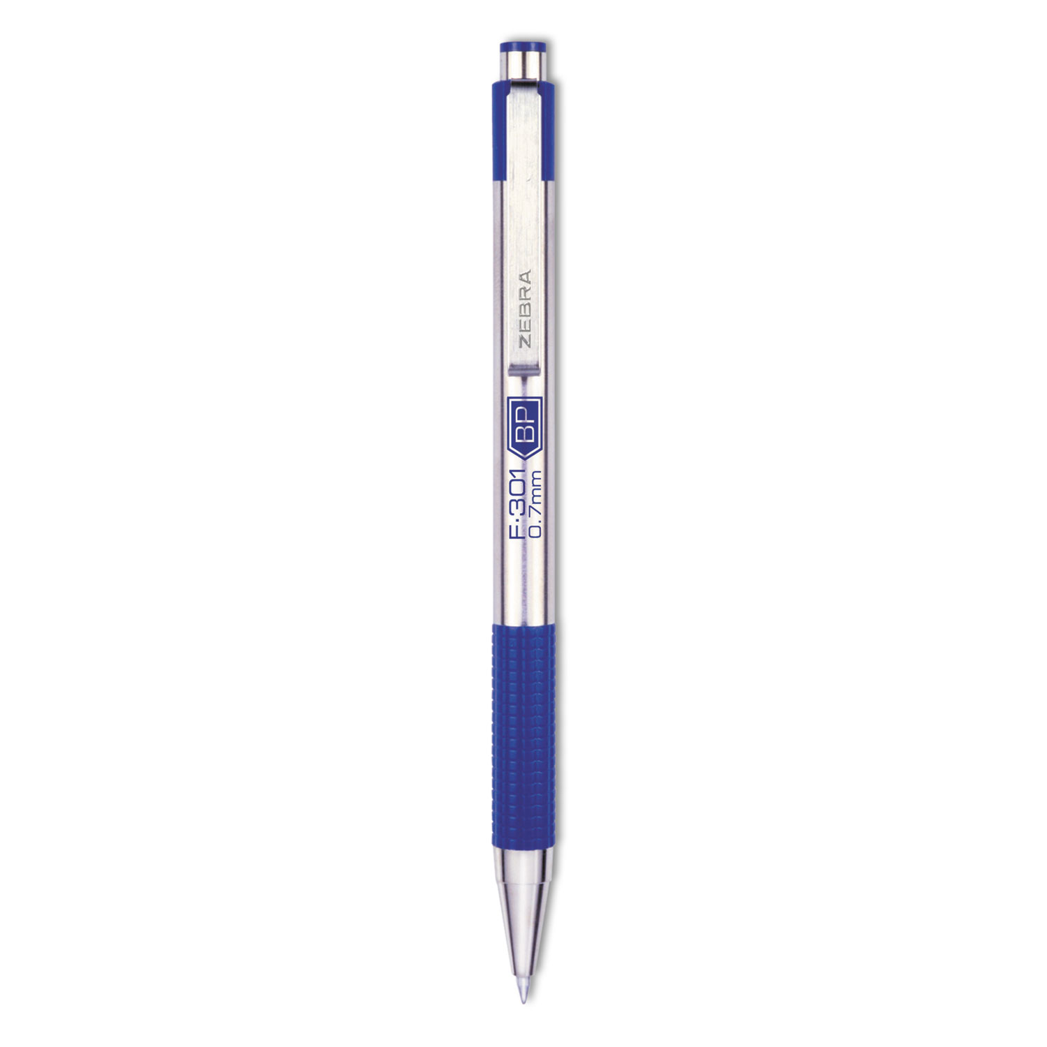 F-301 Retractable Ballpoint Pen, 0.7 mm, Blue Ink, Stainless Steel/Blue Barrel