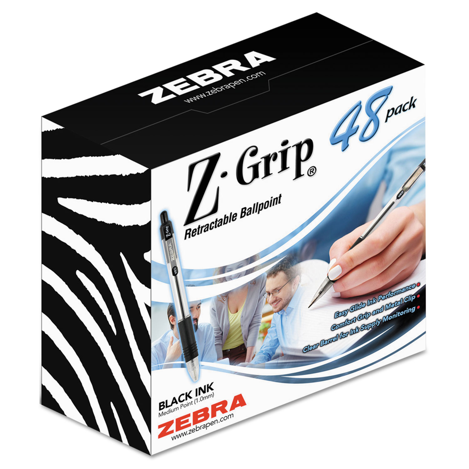 Z-Grip Retractable Ballpoint Pen, Black Ink, Medium, 48/Pack