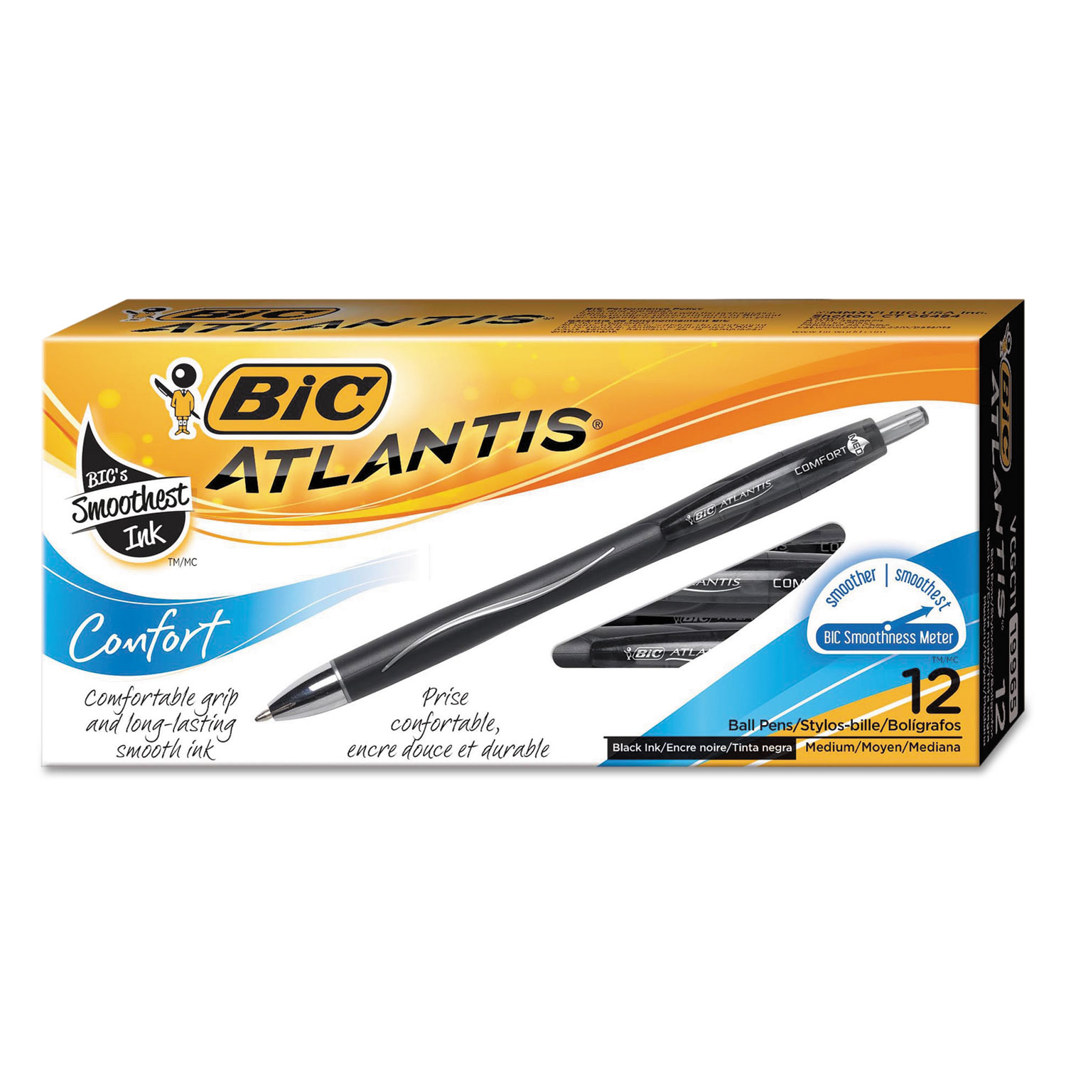  BIC VCGC11-BK Atlantis Comfort Retractable Ballpoint Pen, 1.2mm, Black Ink/Barrel, Dozen (BICVCGC11BK) 