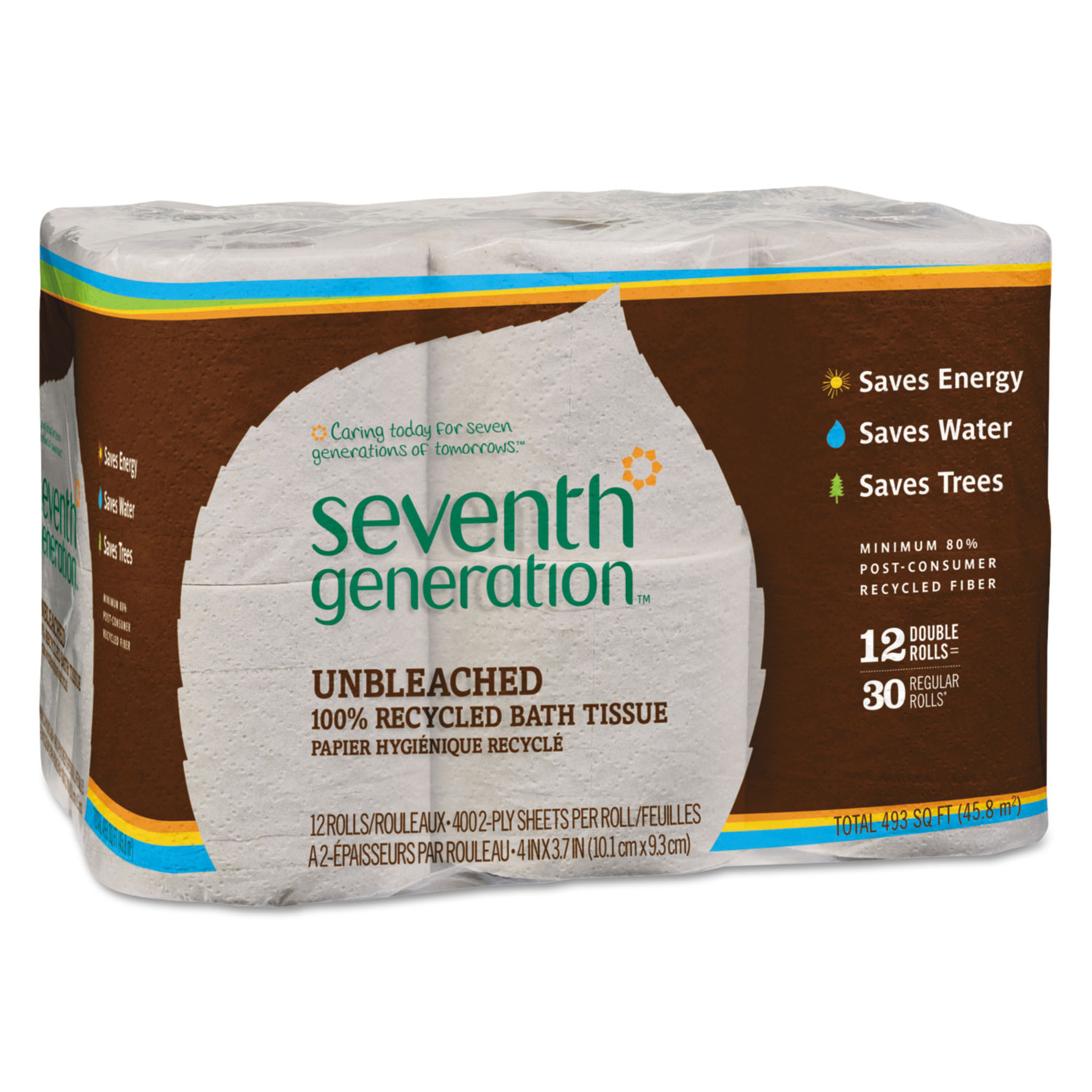  Seventh Generation SEV 13735 Natural Unbleached 100% Recycled Bath Tissue, Septic Safe, 2-Ply, 400 Sheet/Mega Roll, 48/Carton (SEV13735CT) 