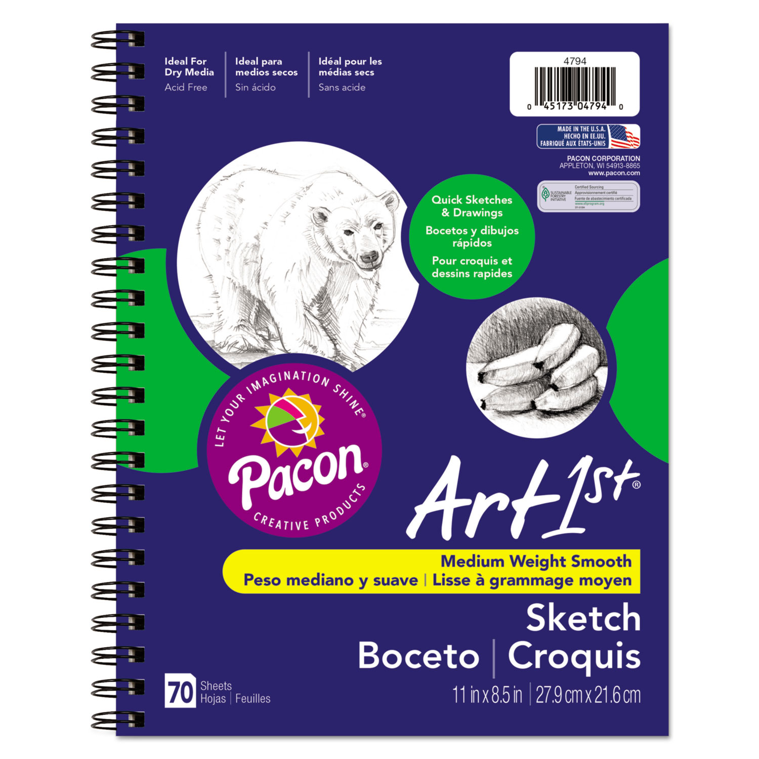 Pacon 4794 Art1st Sketch Diary, 60 lb, 11 x 8.5, White, 70 Sheets (PAC4794) 