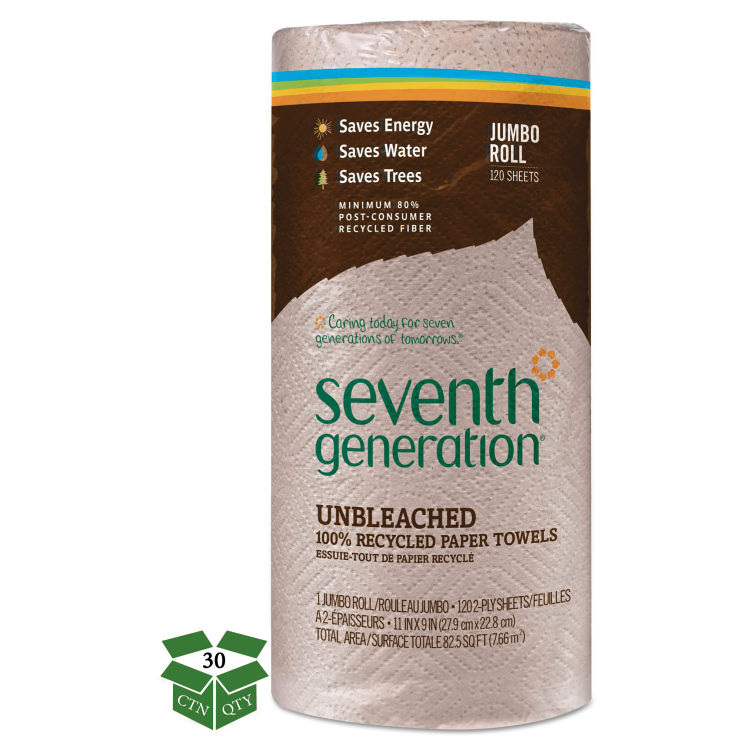  Seventh Generation SEV 13720 Natural Unbleached 100% Recycled Paper Towel Rolls,11 x 9,120 Sheets/RL,30 RL/CT (SEV13720CT) 