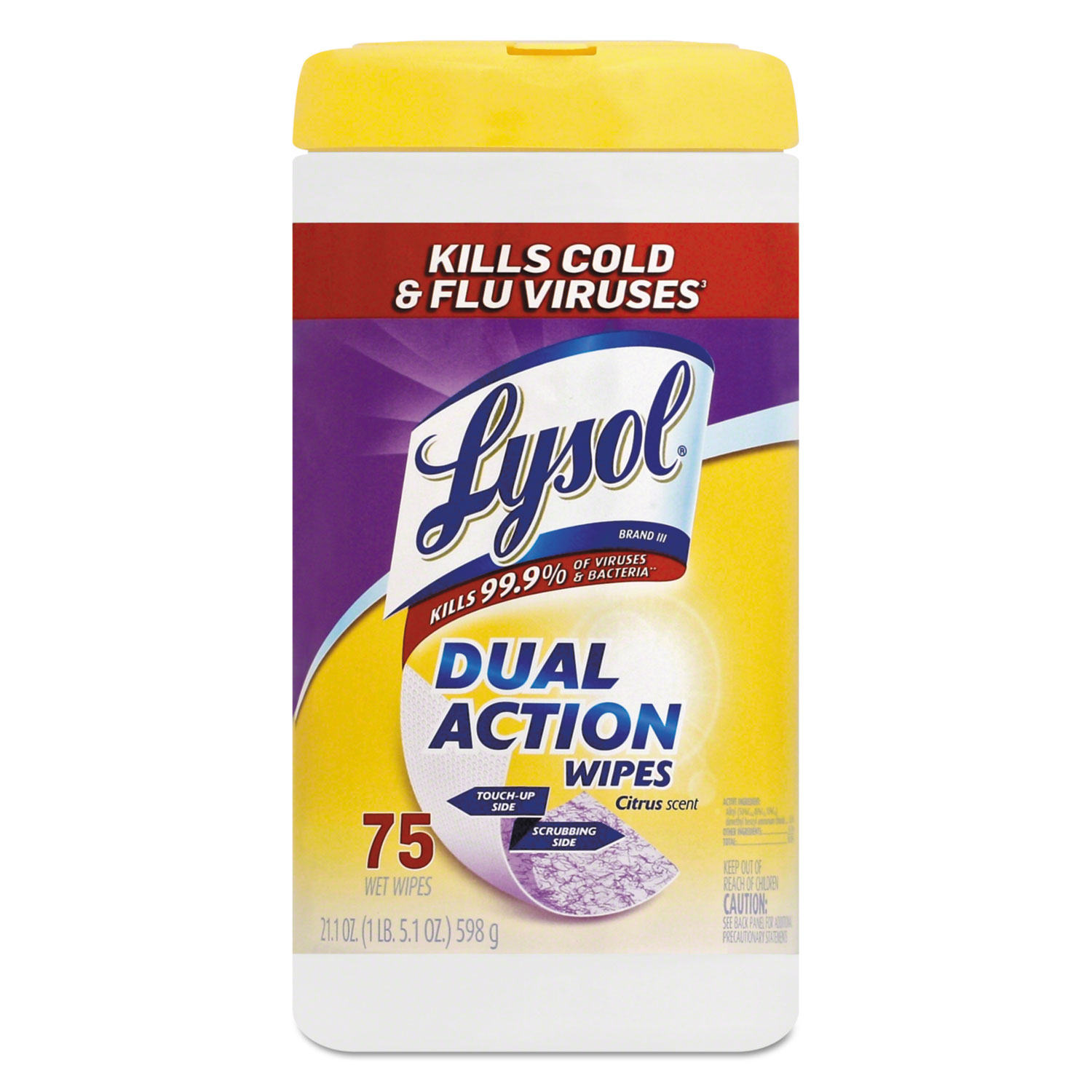 Dual Action Disinfecting Wipes, Citrus, 7 x 8, 75/Canister