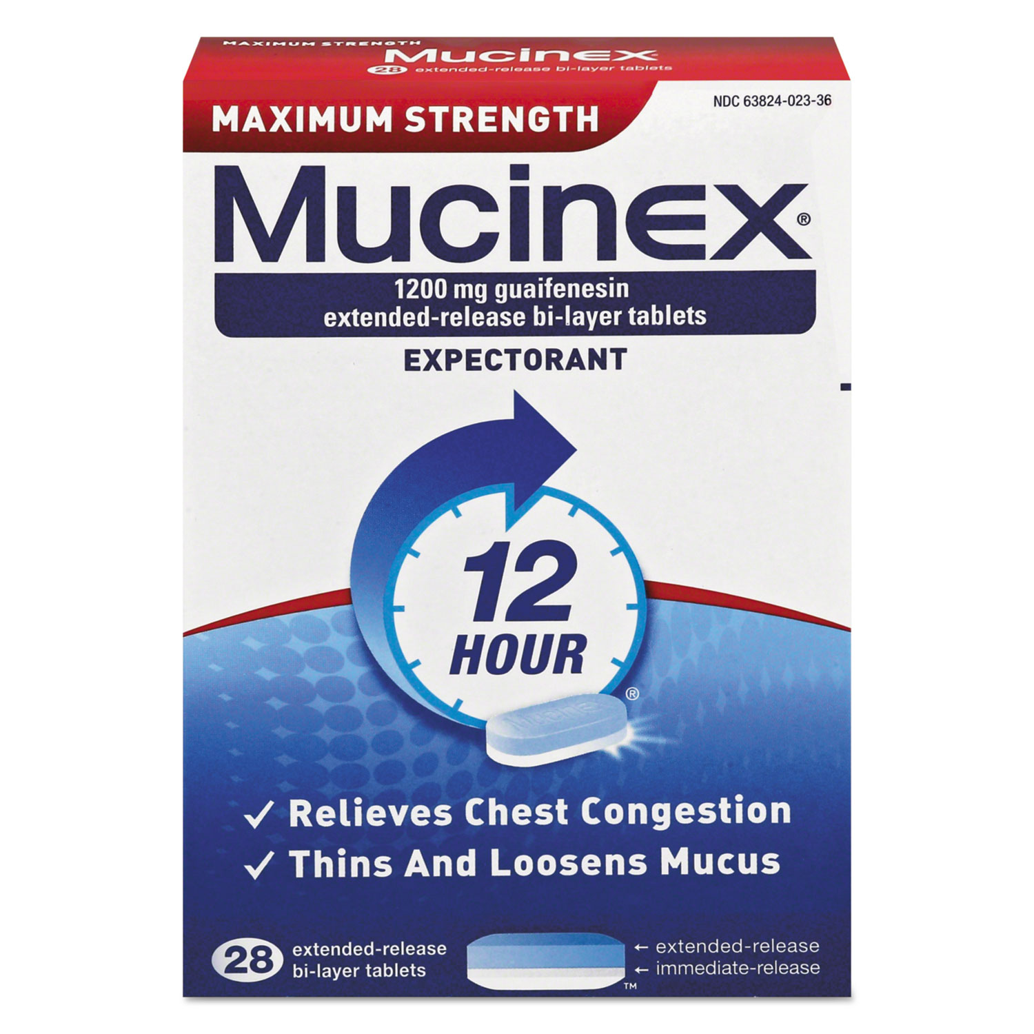  Mucinex 63824-02328 Maximum Strength Expectorant, 28 Tablets/Box (RAC02328) 