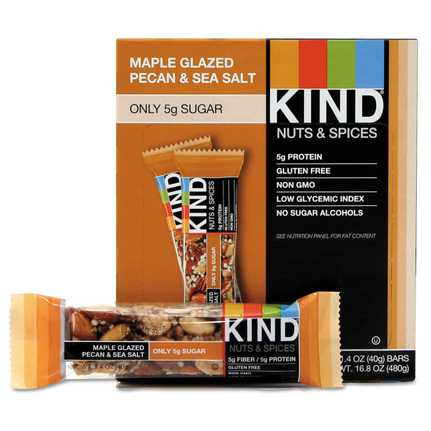  KIND 17930 Nuts and Spices Bar, Maple Glazed Pecan and Sea Salt, 1.4 oz Bar, 12/Box (KND17930) 