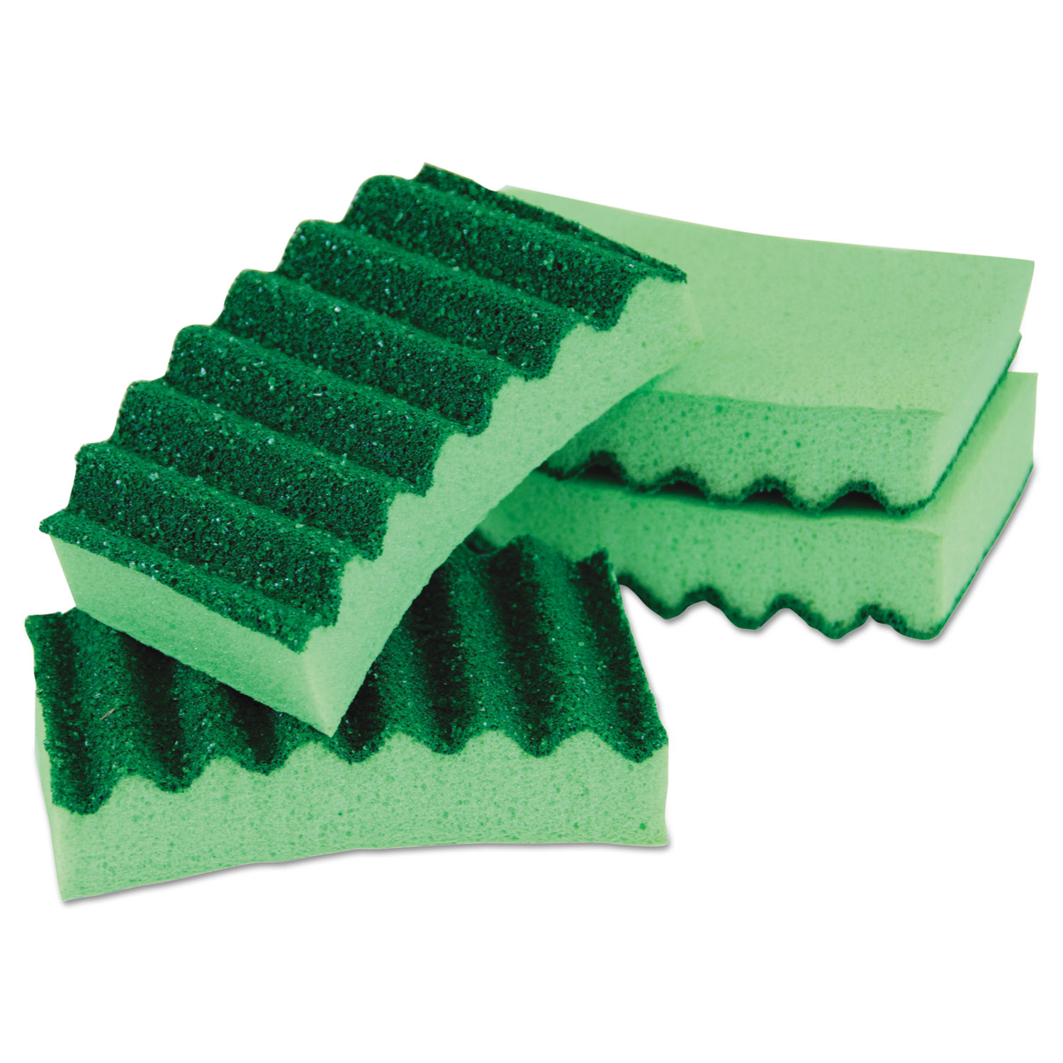 Durable Heavy Duty Scrub Sponges, 4 1/5 x 2 1/2 x 9/10, Green, 4/Pack