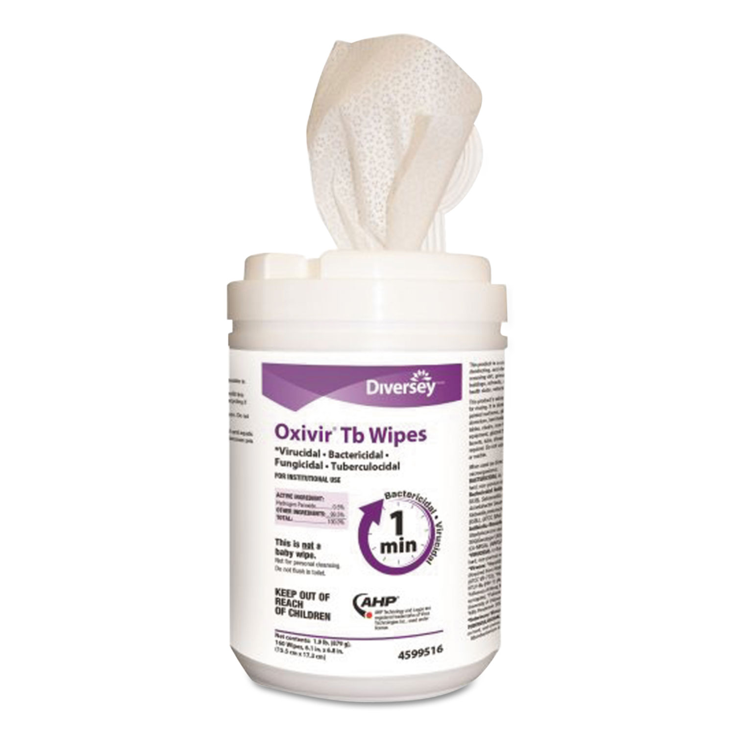  Diversey 4599516 Oxivir TB Disinfectant Wipes, 6 x 7, White, 160/Canister, 12 Canisters/Carton (DVO4599516) 