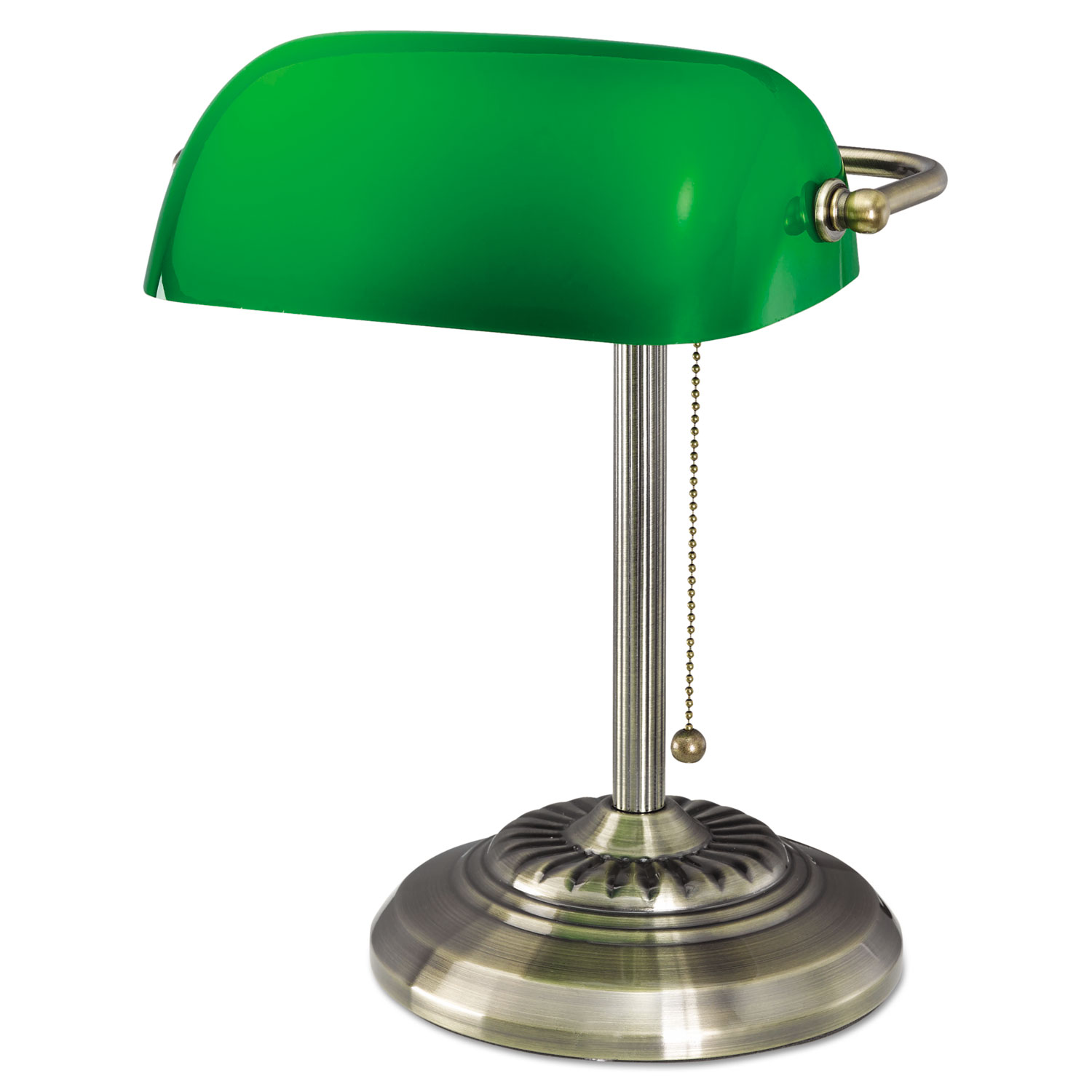  Alera ALELMP557AB Traditional Banker's Lamp, Green Glass Shade, 10.5w x 11d x 13h, Antique Brass (ALELMP557AB) 