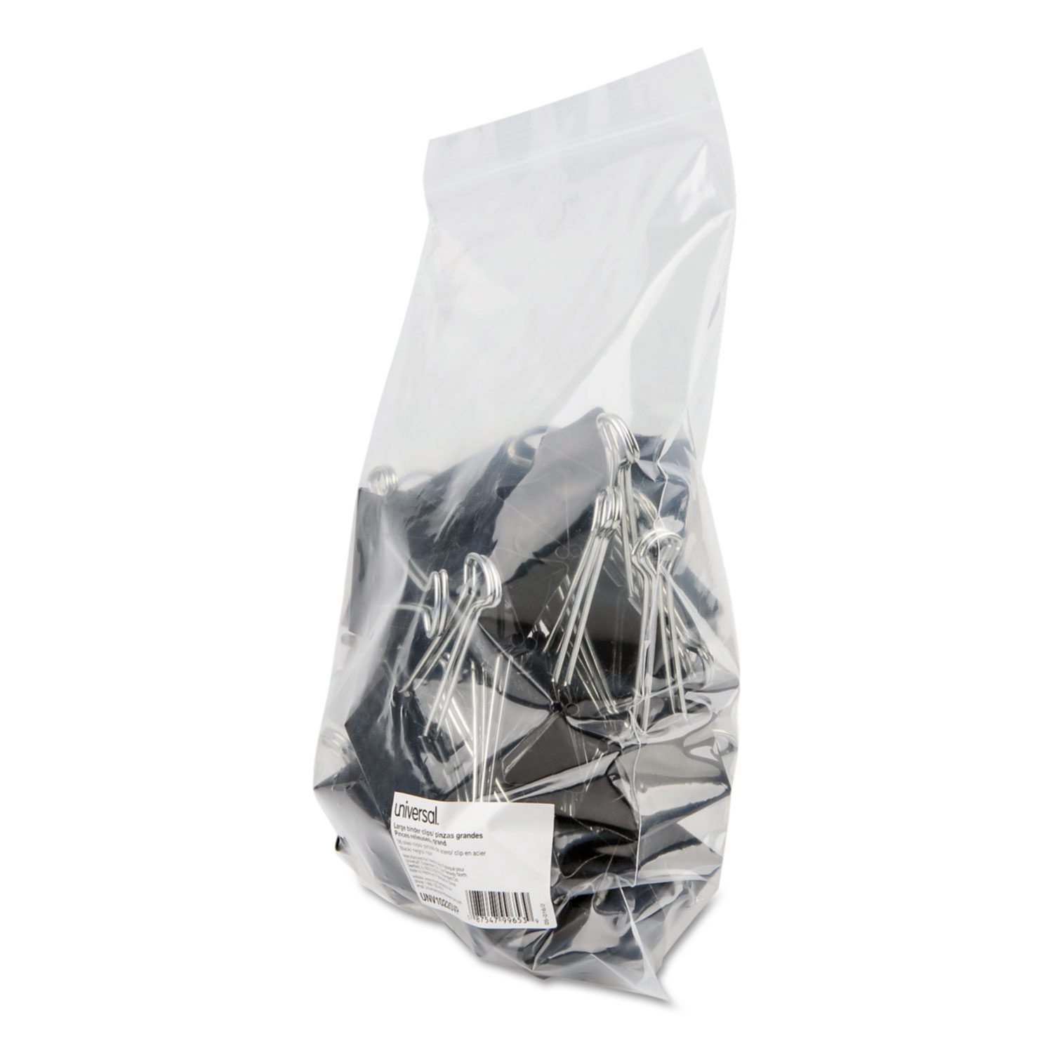 Binder Clips in Zip-Seal Bag, Large, Black/Silver, 36/Pack