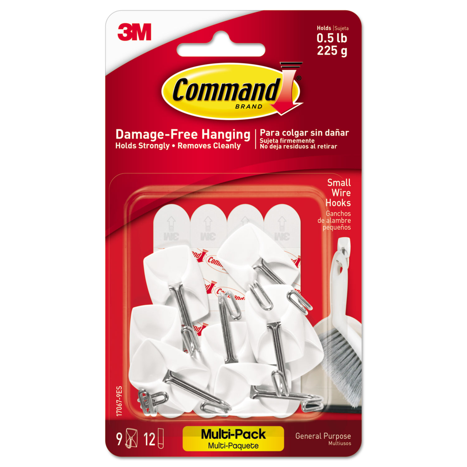  Command 17067-9ES General Purpose Wire Hooks Multi-Pack, Small, 0.5 lb Cap, White, 9 Hooks and 12 Strips/Pack (MMM170679ES) 