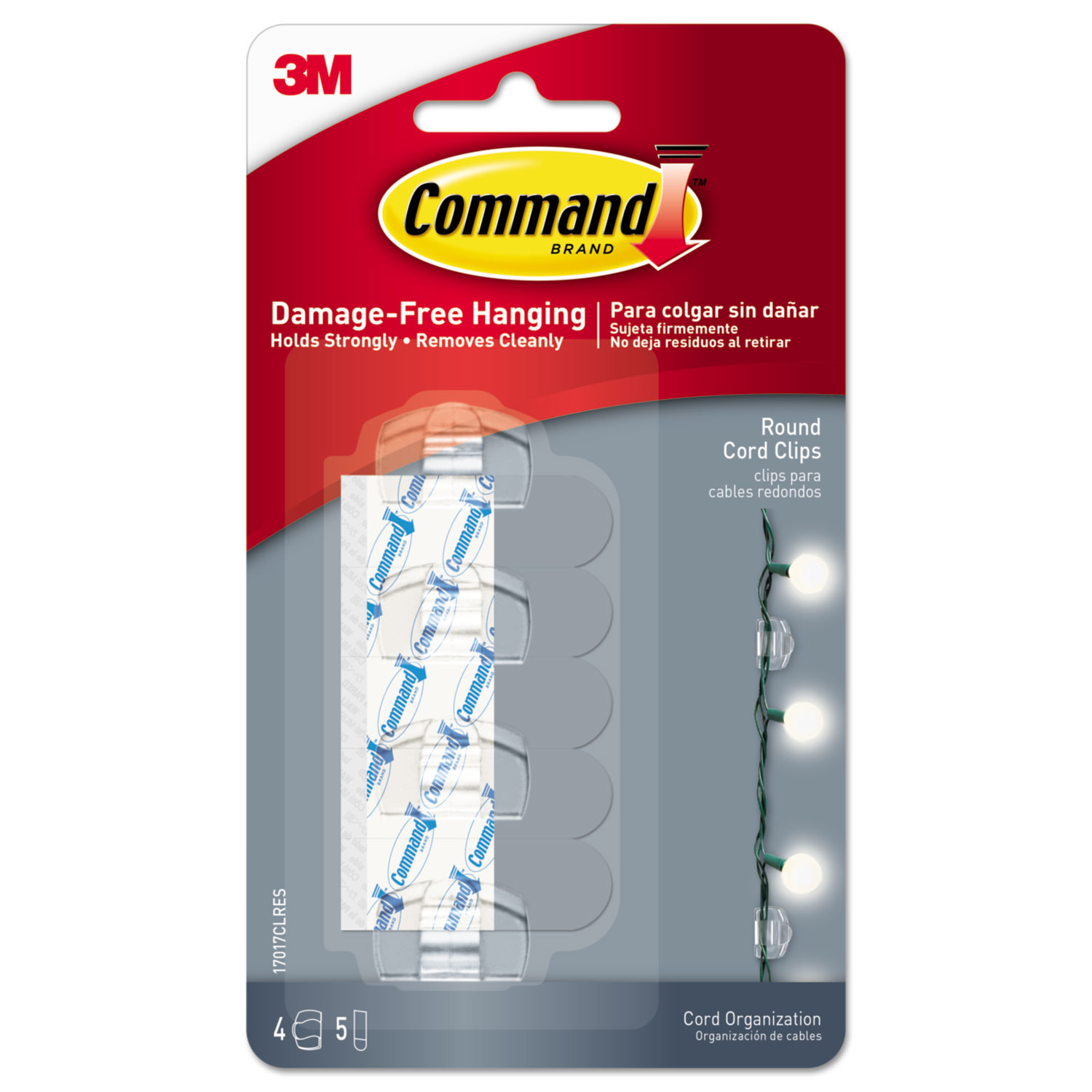  Command 17017CLRES Cord Clip, Round, with Adhesive, 0.75w, Clear, 4/Pack (MMM17017CLRES) 