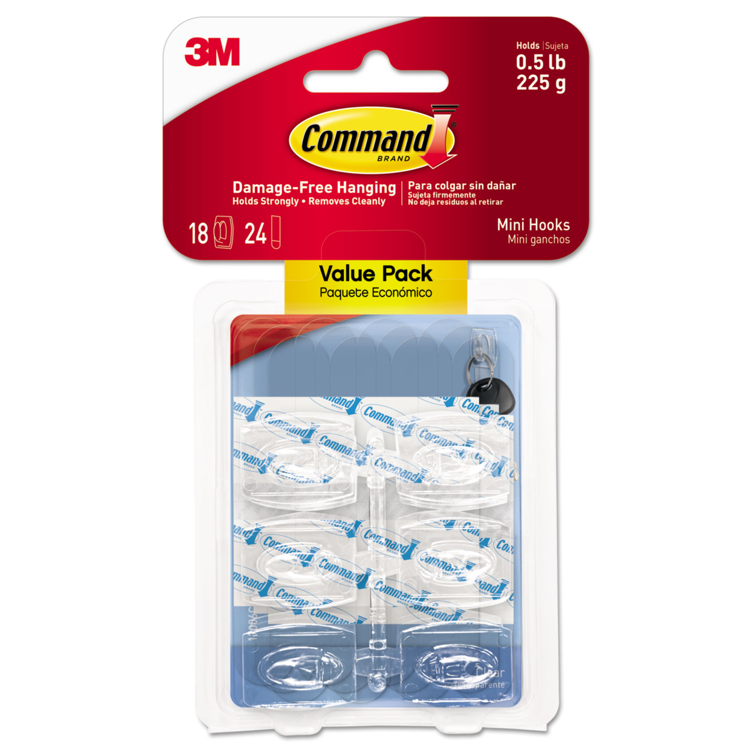  Command 17006CLR-18ES Clear Hooks & Strips, Plastic, Mini, 18 Hooks & 24 Strips/Pack (MMM17006CLR18ES) 