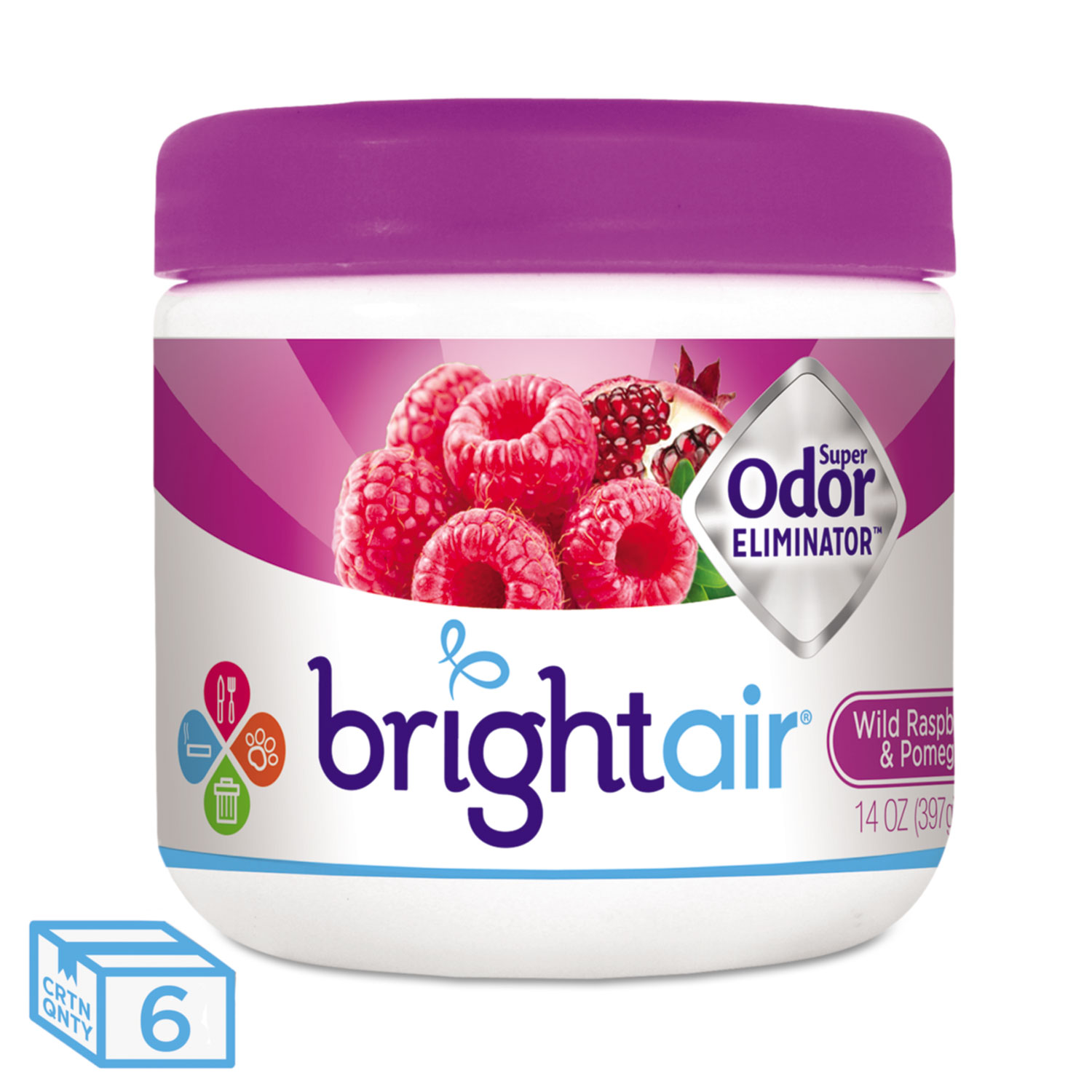  BRIGHT Air 900286CT Super Odor Eliminator, Wild Raspberry & Pomegranate, 14 oz Jar, 6/Carton (BRI900286CT) 