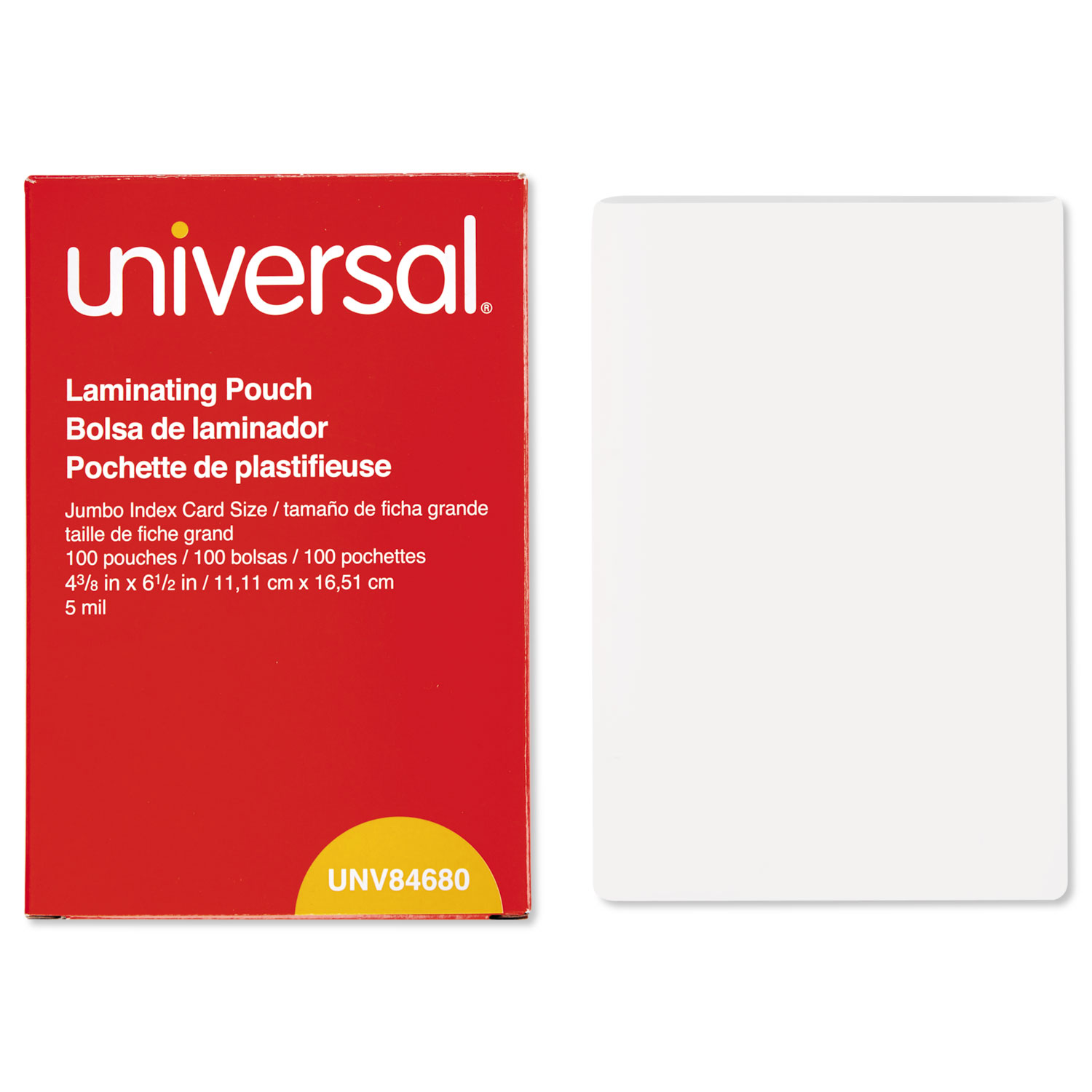  Universal UNV84680 Laminating Pouches, 5 mil, 6.5 x 4.38, Crystal Clear, 100/Box (UNV84680) 