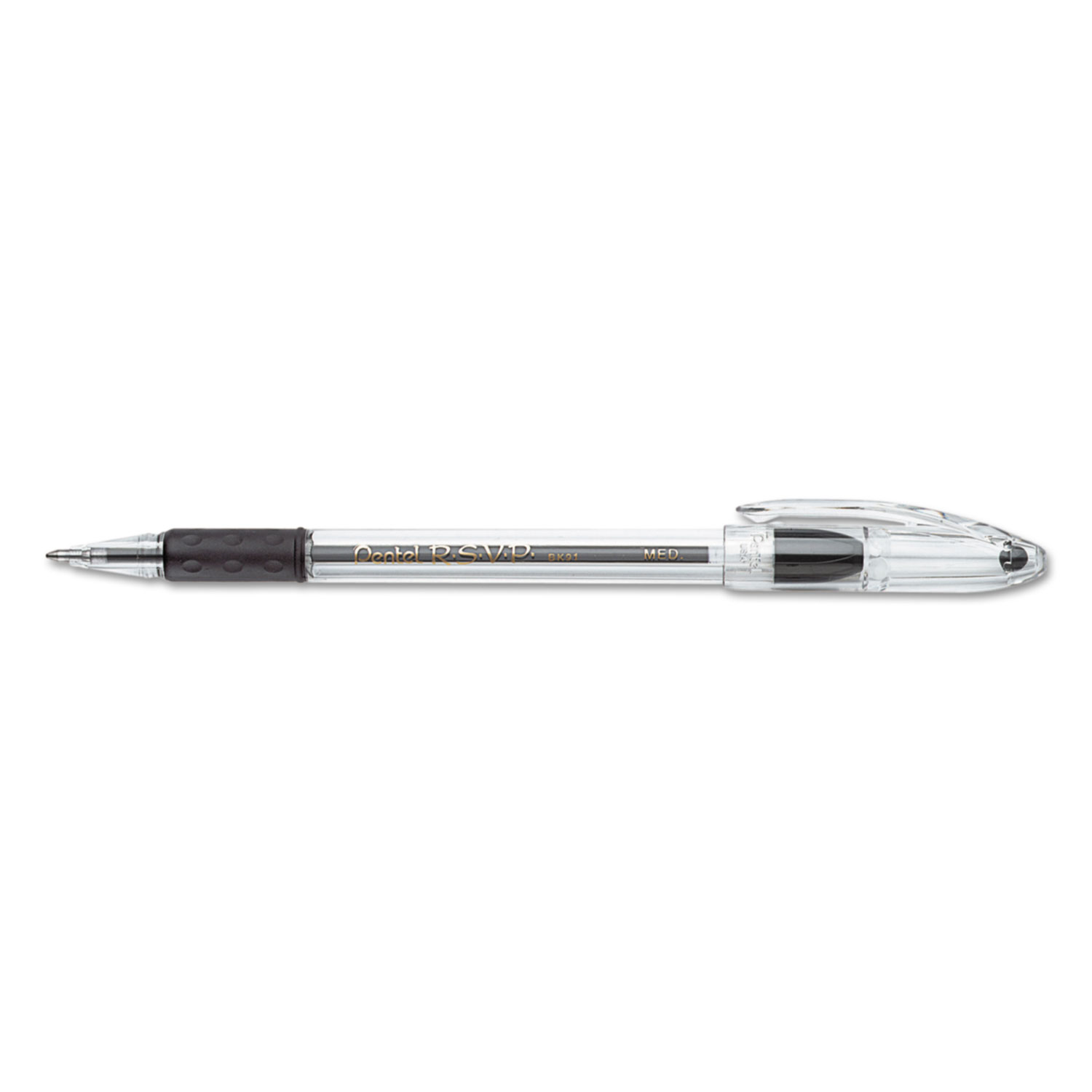 R.S.V.P. Stick Ballpoint Pen, 1mm, Trans Black Barrel, Black Ink, Dozen