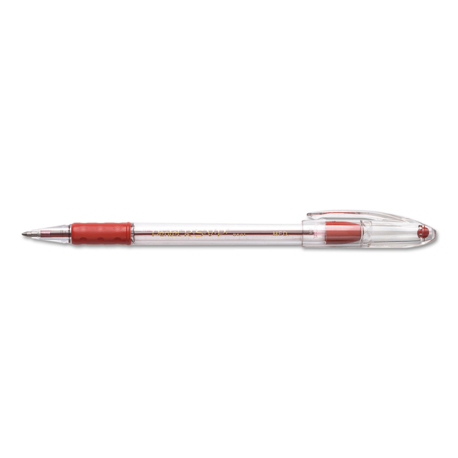 R.S.V.P. Stick Ballpoint Pen, 1mm, Trans Barrel, Red Ink, Dozen