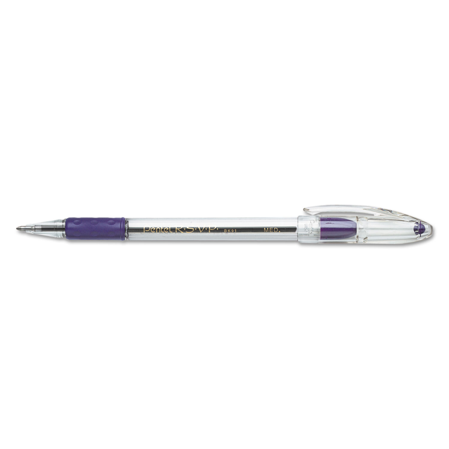 R.S.V.P. Stick Ballpoint Pen, 1mm, Trans Barrel, Violet Ink, Dozen