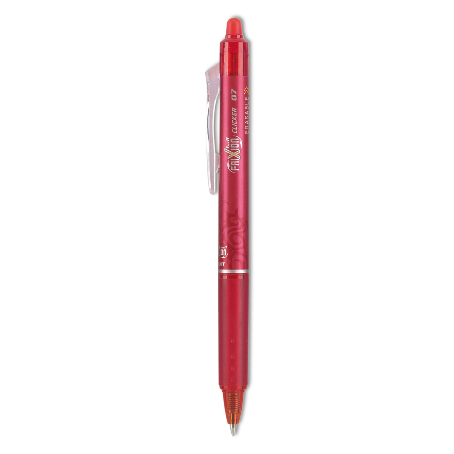 FriXion Clicker Erasable Retractable Gel Pen, Fine 0.7mm, Red Ink, Red Barrel